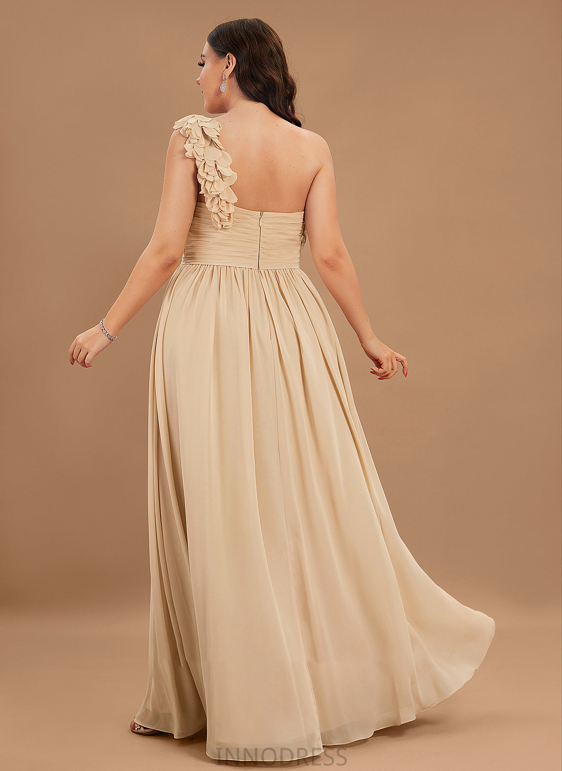 Floor-Length Chiffon With Kenley Ruffle Flower(s) A-Line One-Shoulder Prom Dresses