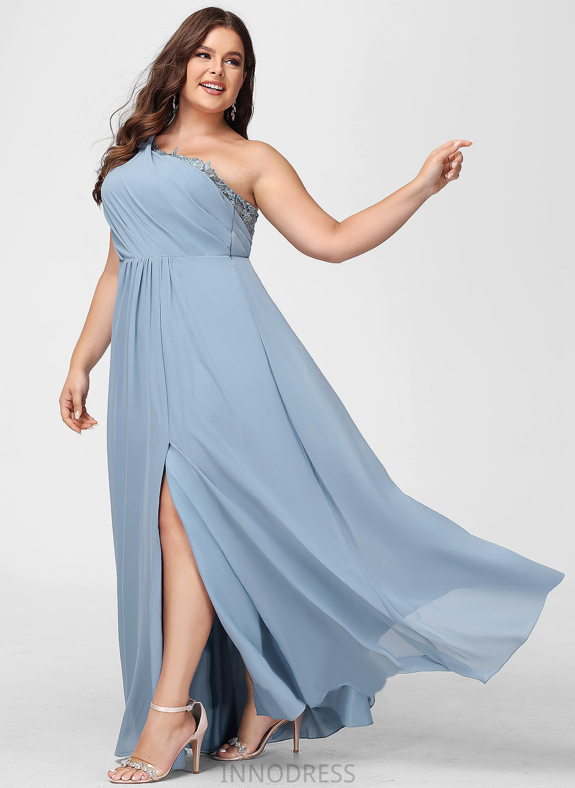 Neckline Floor-Length A-Line Lace Sequins One-Shoulder Fabric Silhouette Length Embellishment Jazmyn Cap Sleeves Bridesmaid Dresses