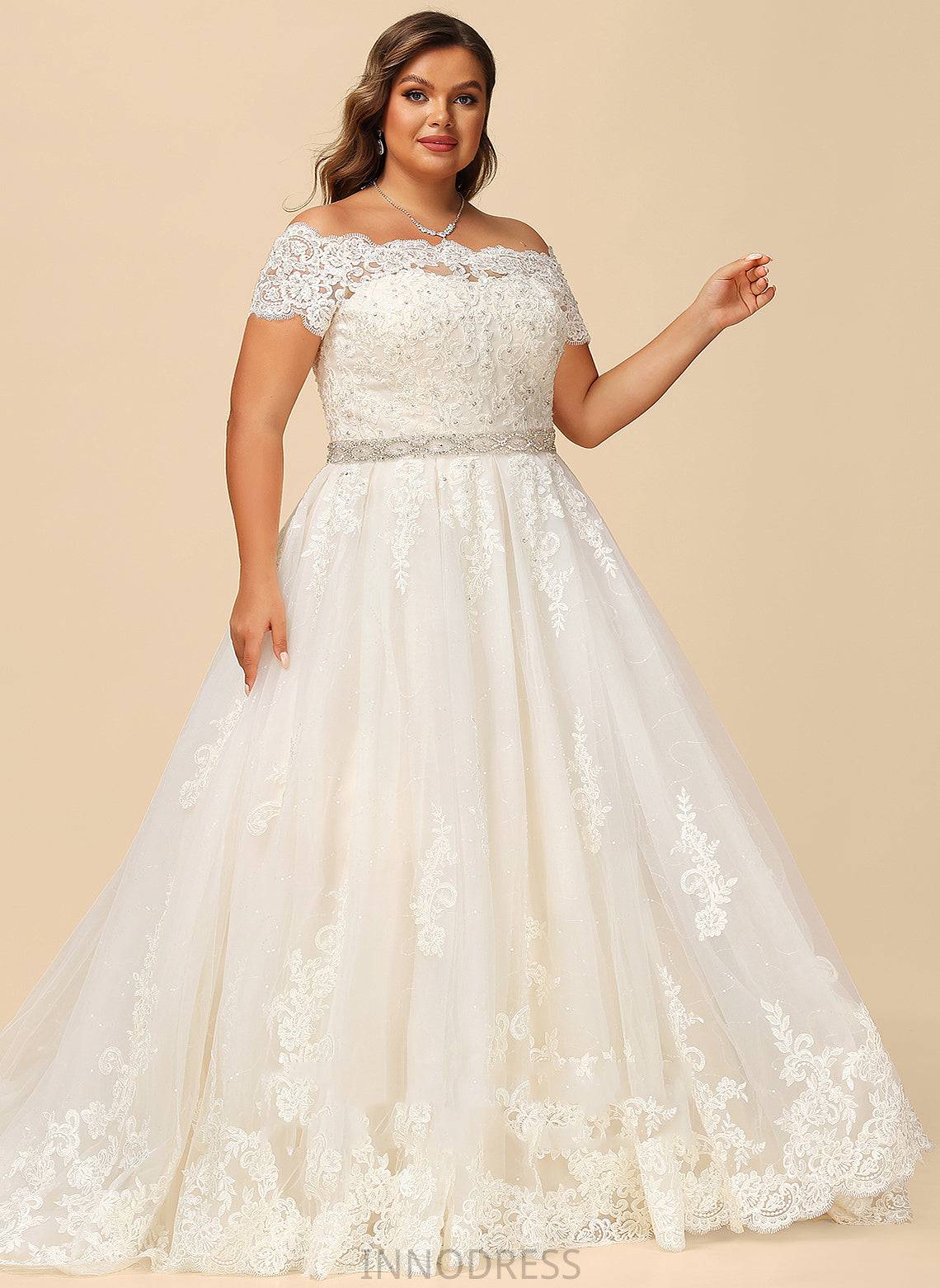 Sequins Court Lace Train Off-the-Shoulder Wedding Destinee Ball-Gown/Princess With Wedding Dresses Beading Tulle Dress