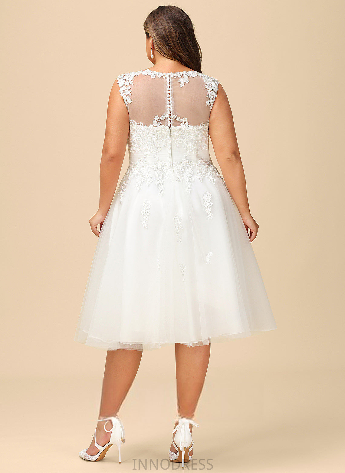 Edith Dress Wedding A-Line With Tulle Illusion Lace Asymmetrical Ruffle Wedding Dresses