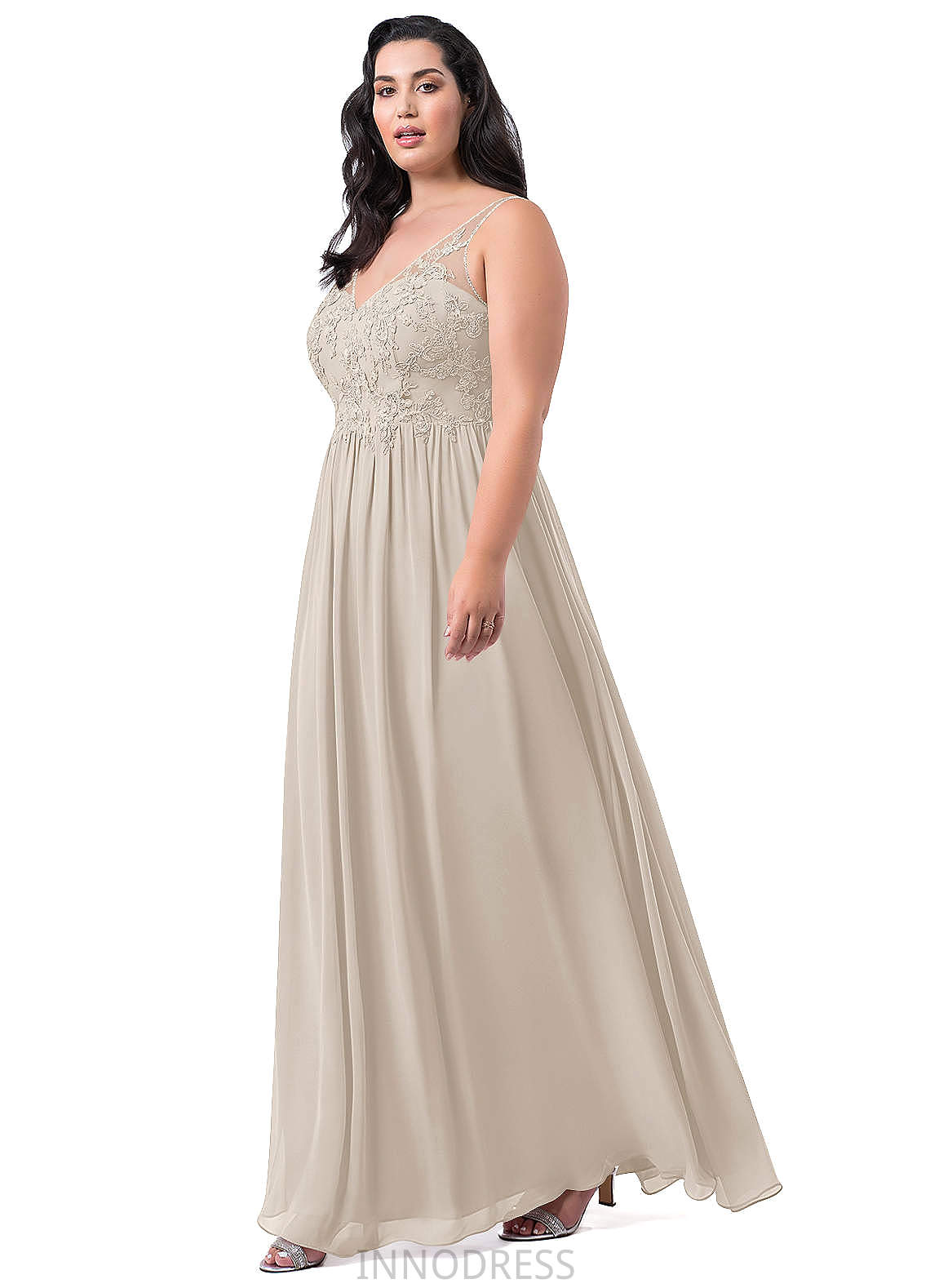 Olive V-Neck Sleeveless Natural Waist Floor Length A-Line/Princess Bridesmaid Dresses