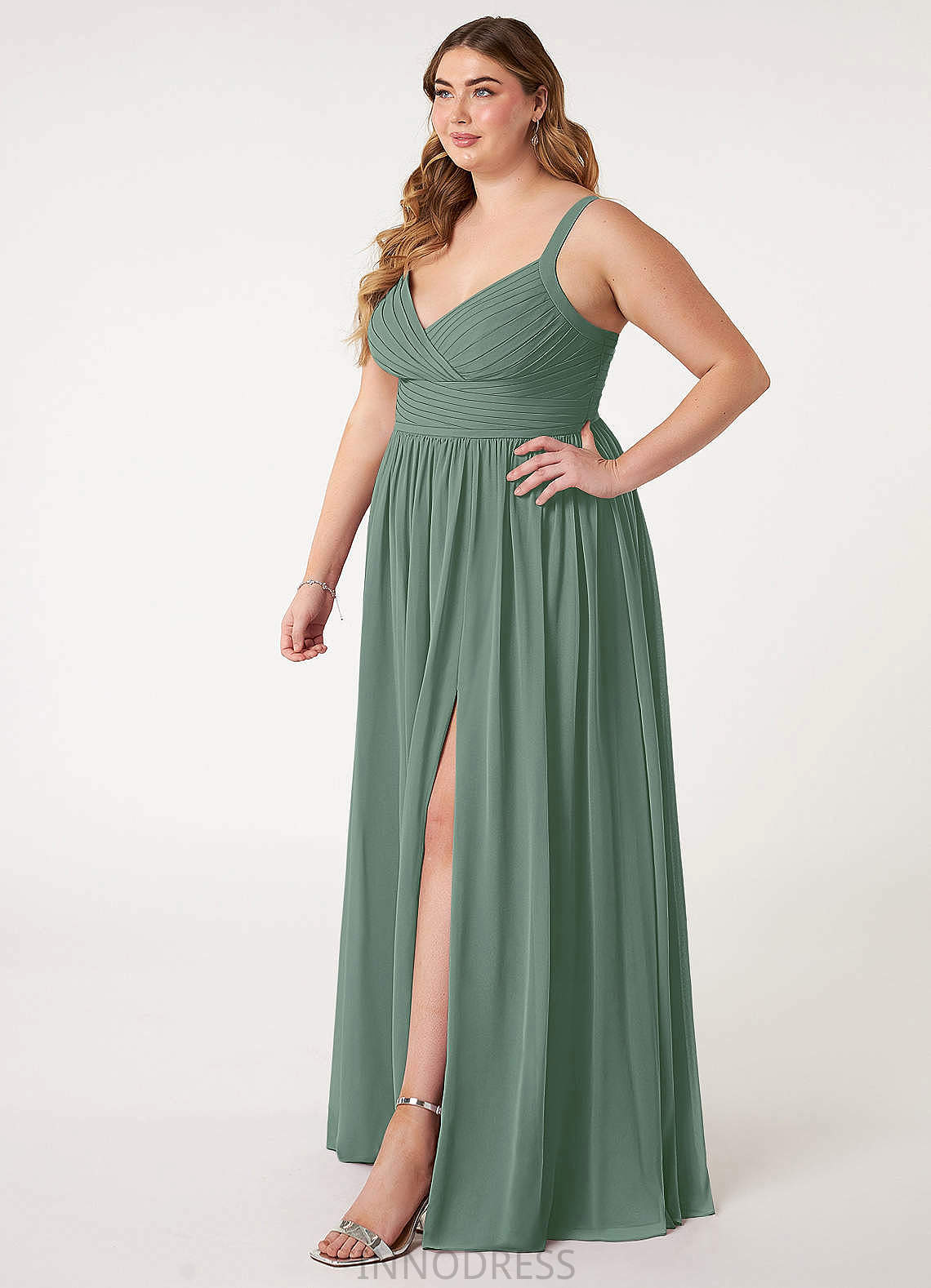 Jessica High Low V-Neck A-Line/Princess Natural Waist Sleeveless Bridesmaid Dresses