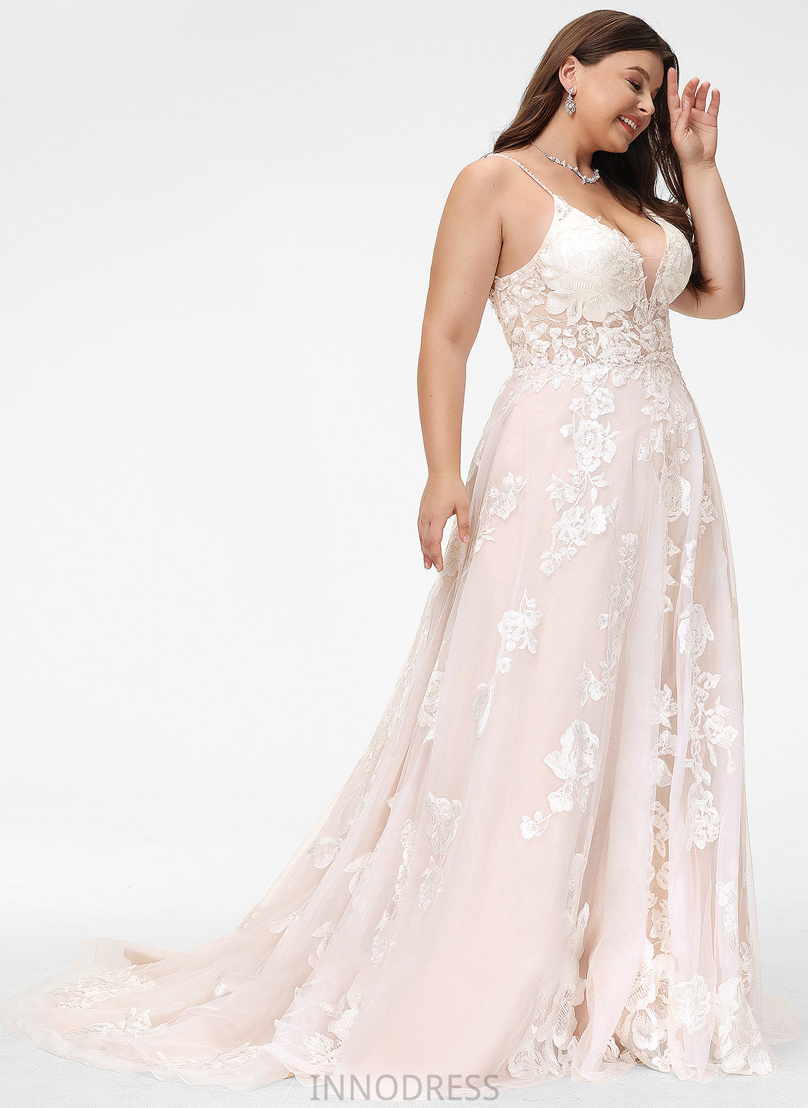 Wedding Train With Wedding Dresses Dress Beading Ball-Gown/Princess Court Heidi Tulle Lace Pockets V-neck