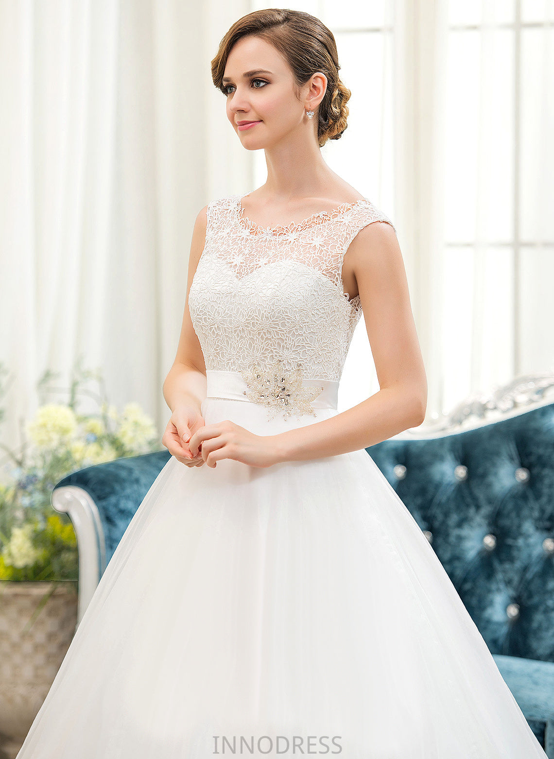 Sweep Organza Wedding Dresses With Ball-Gown/Princess Sequins Wedding Train Dress Lace Maritza Satin Beading