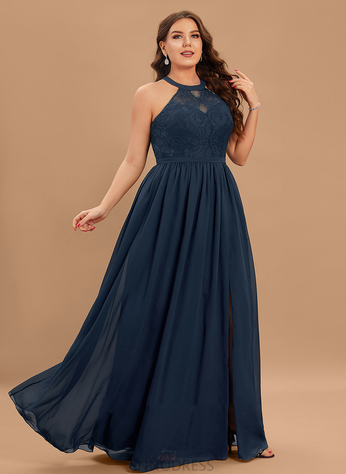 Silhouette Length Floor-Length Fabric Scoop A-Line Lace Straps&Sleeves Neckline Illusion Alayna Natural Waist Bridesmaid Dresses