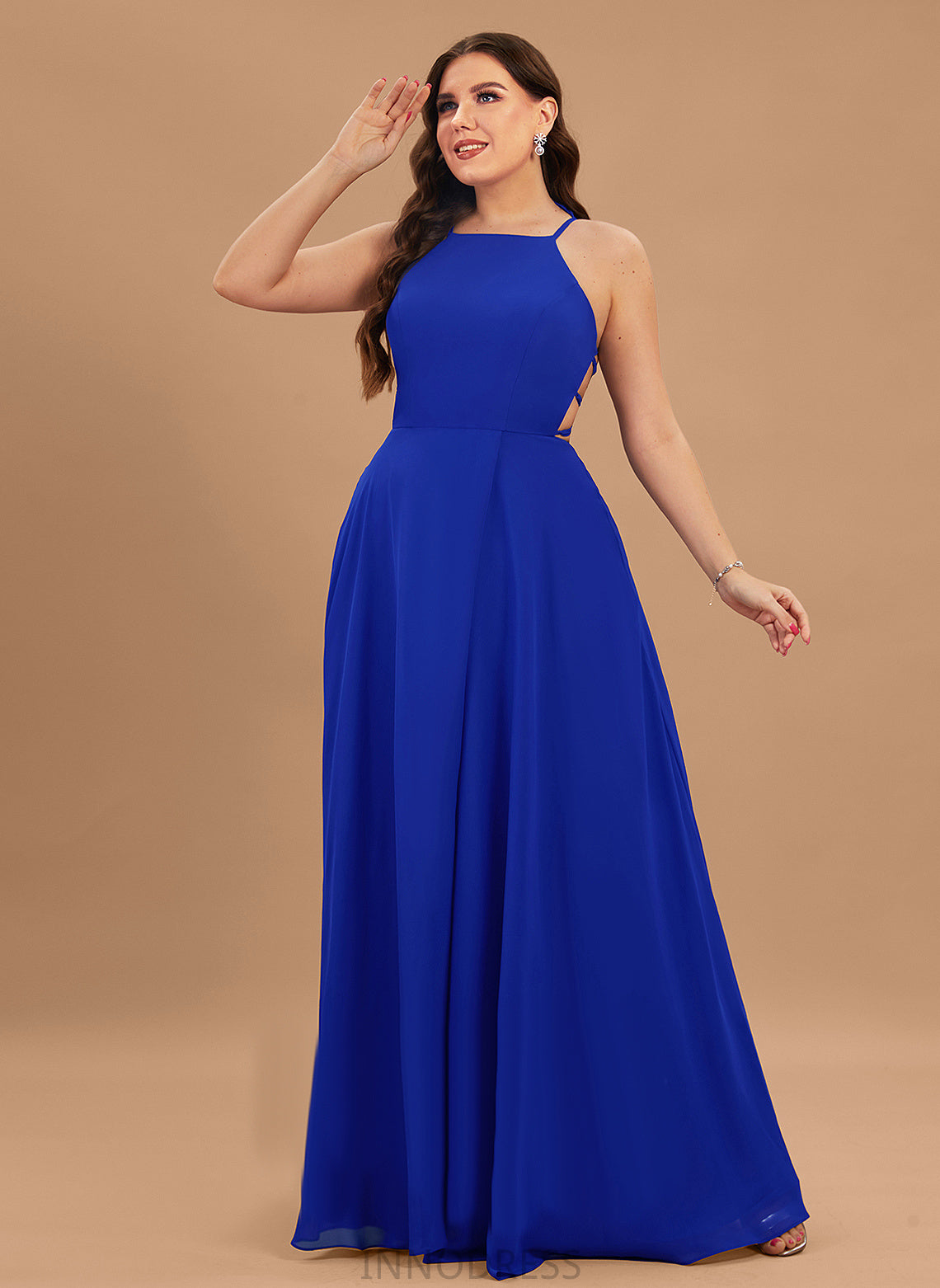 Floor-Length Fabric A-Line Scoop Silhouette Straps&Sleeves Length Neckline Alena V-Neck Sleeveless Empire Waist Bridesmaid Dresses