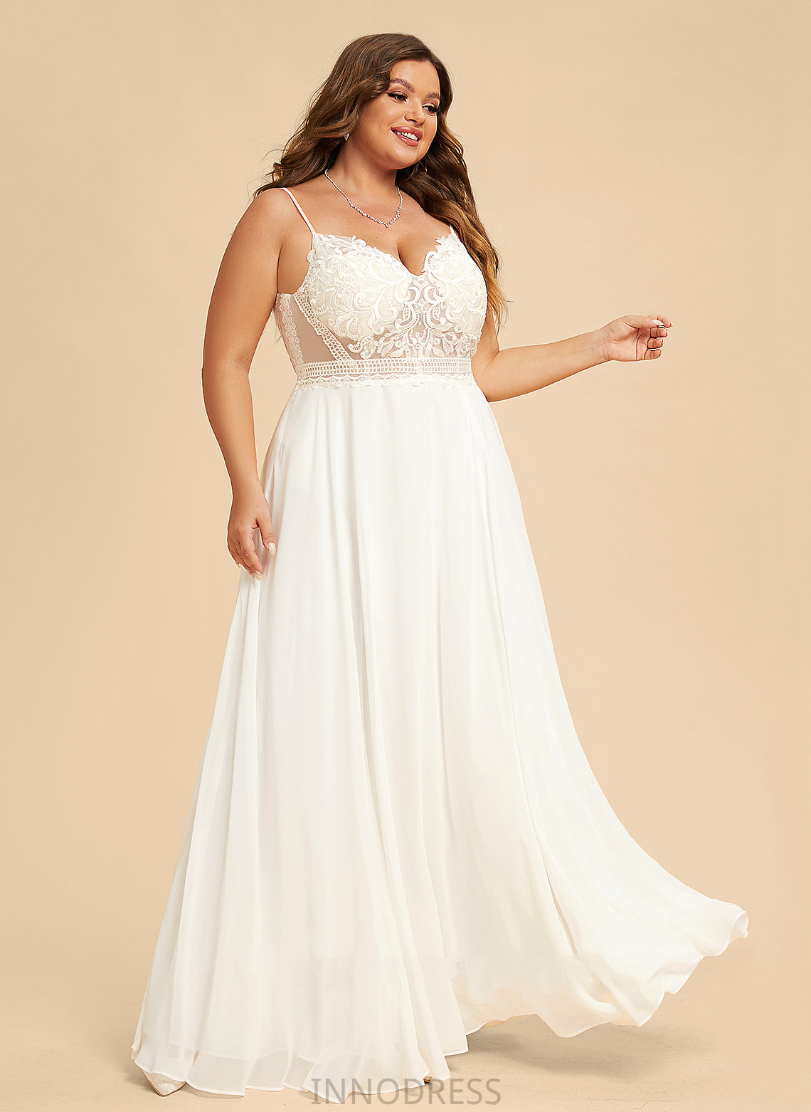 Chiffon Lace Floor-Length V-neck Wedding Dresses Dress A-Line Split Yaritza Wedding Front With