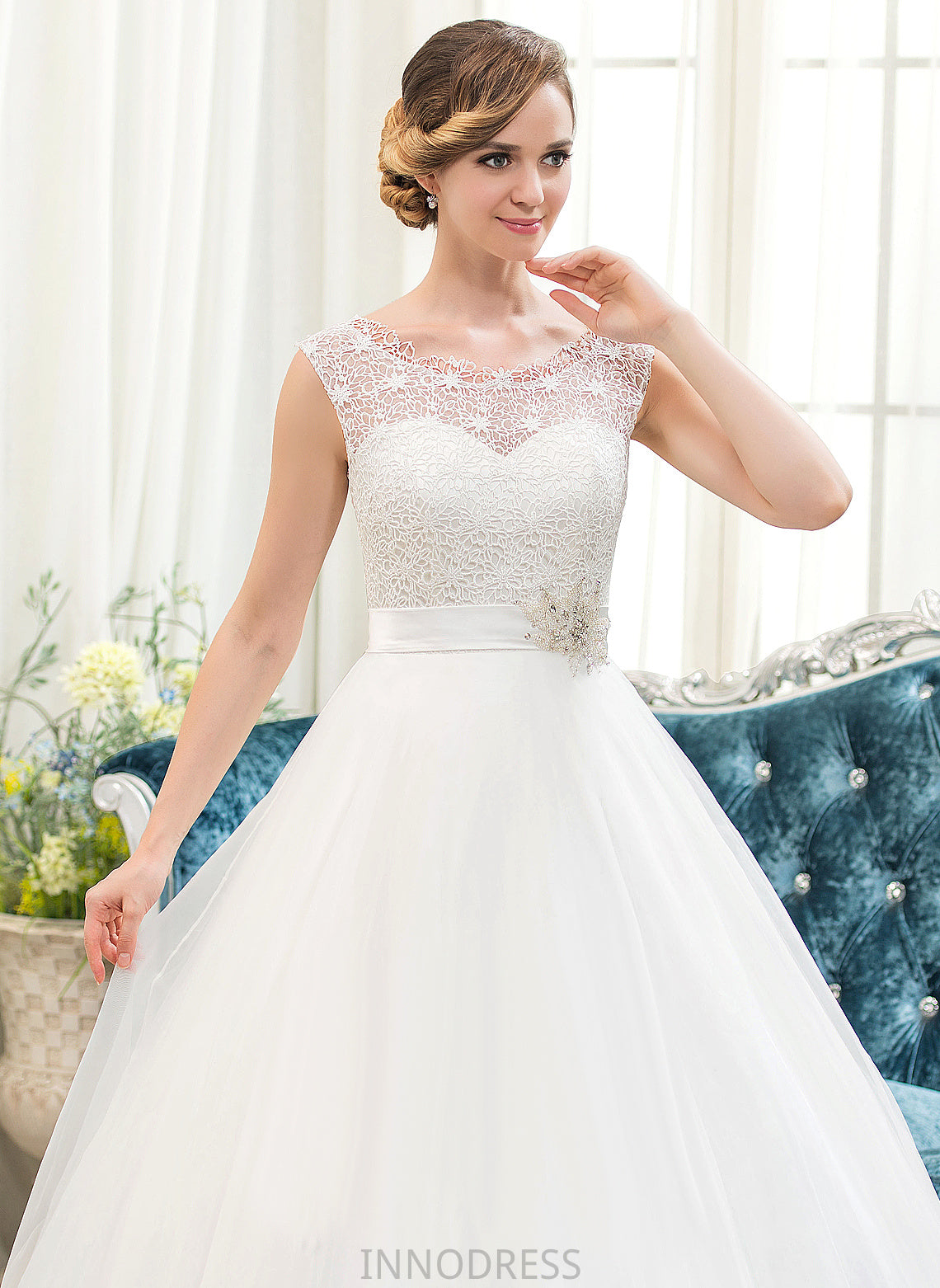 Sweep Organza Wedding Dresses With Ball-Gown/Princess Sequins Wedding Train Dress Lace Maritza Satin Beading