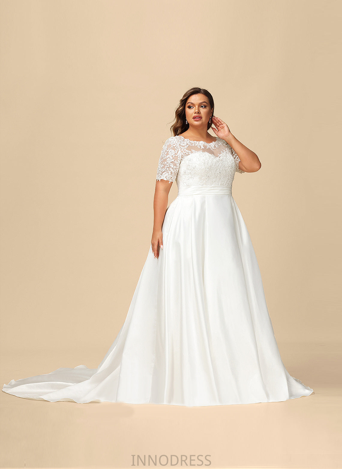 Satin Ball-Gown/Princess With Train Sequins Lace Dress Beading Pockets Cora Court Wedding Dresses Wedding