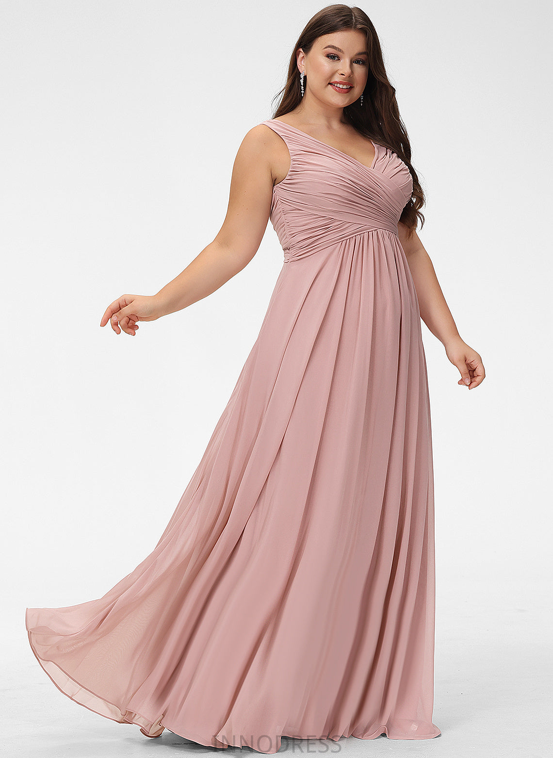 A-Line Fabric Pleated Neckline V-neck Floor-Length Length Silhouette Embellishment Aracely Floor Length A-Line/Princess Bridesmaid Dresses