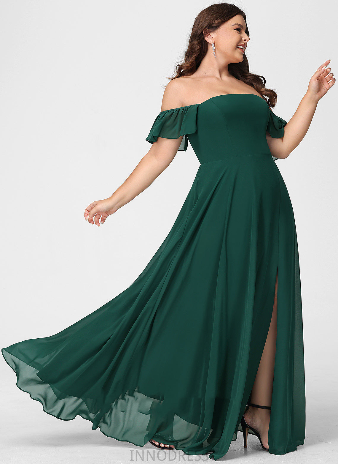 Fabric Neckline Silhouette Length Off-the-Shoulder SplitFront Embellishment Floor-Length A-Line Novia Sleeveless Scoop Bridesmaid Dresses