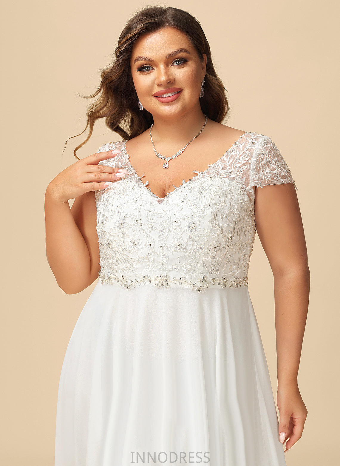 V-neck A-Line Lace Dress Wedding With Wedding Dresses Beading Floor-Length Aleah Sequins Chiffon