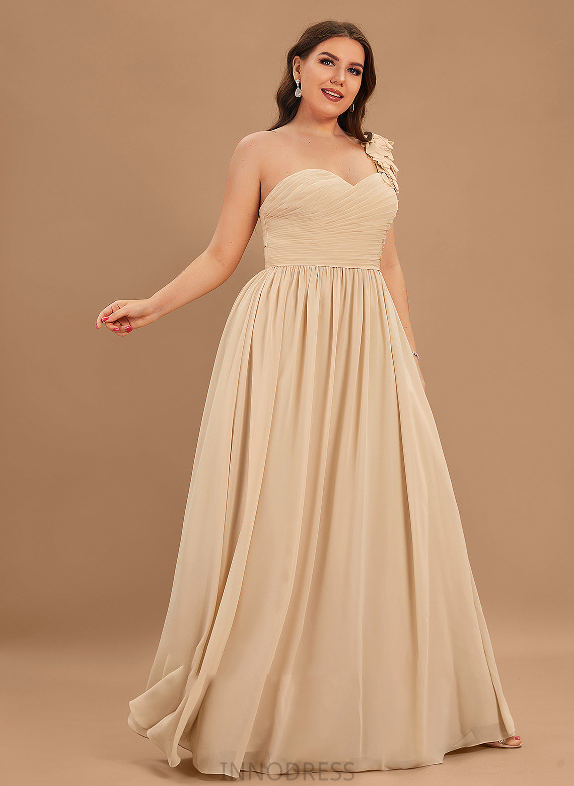 Floor-Length Chiffon With Kenley Ruffle Flower(s) A-Line One-Shoulder Prom Dresses