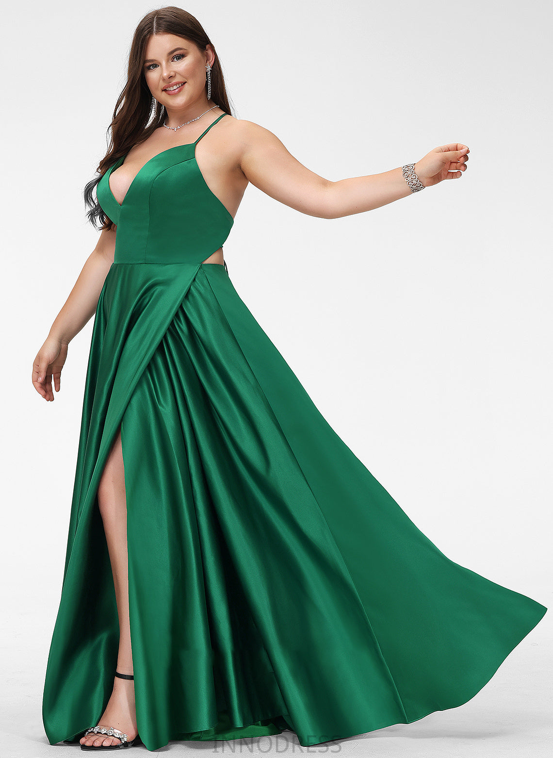 Prom Dresses Elizabeth Satin V-neck A-Line Floor-Length