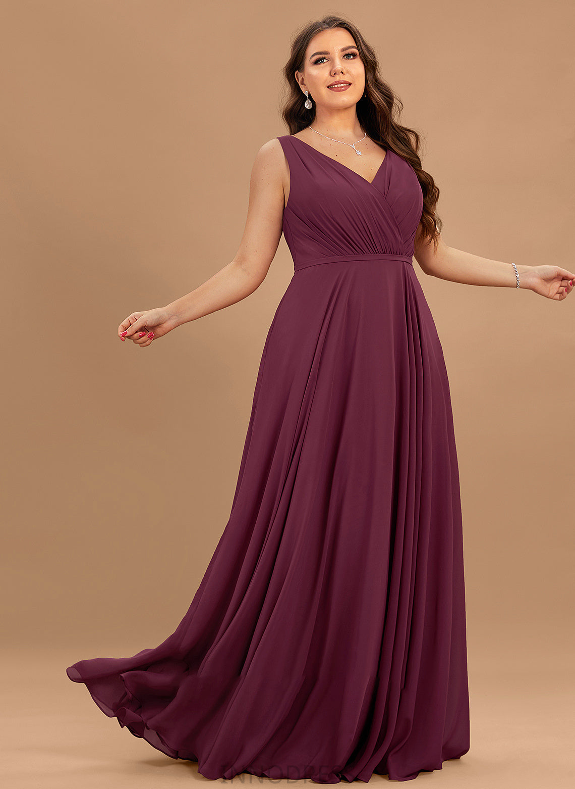 With Chiffon A-Line Prom Dresses Floor-Length V-neck Ruffle Alannah