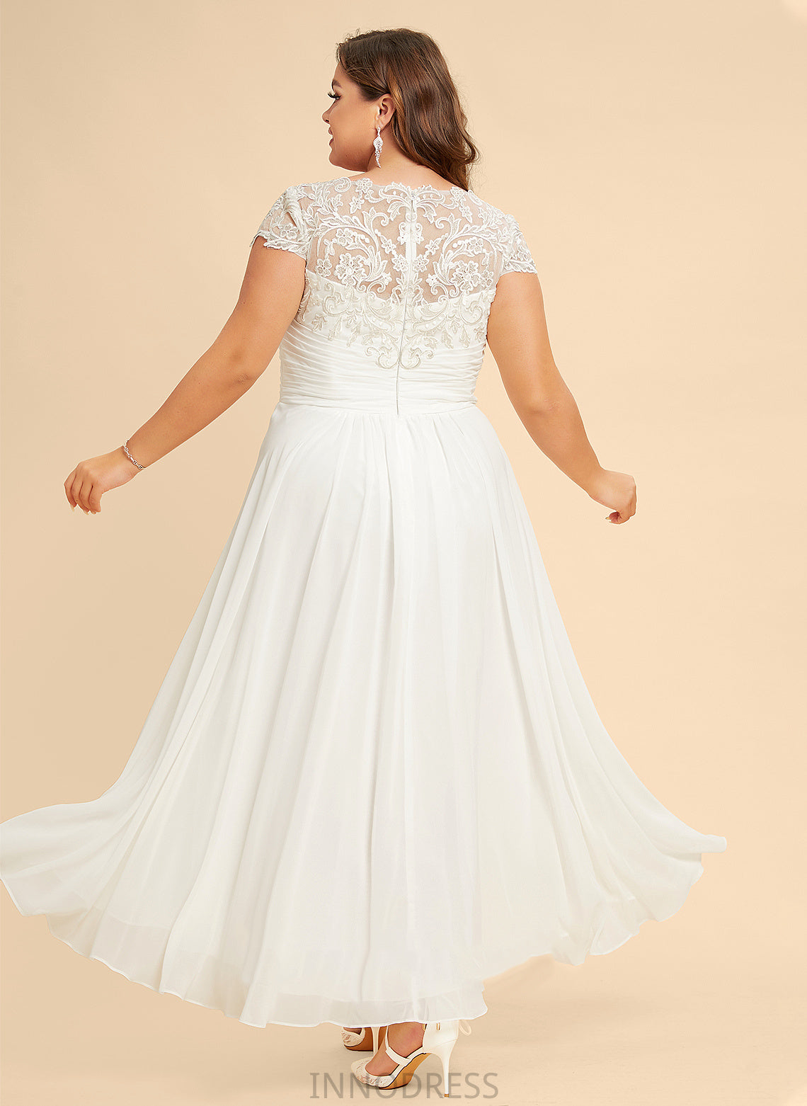 Scoop Dress A-Line Chiffon Natasha Wedding Lace Neck Asymmetrical Wedding Dresses