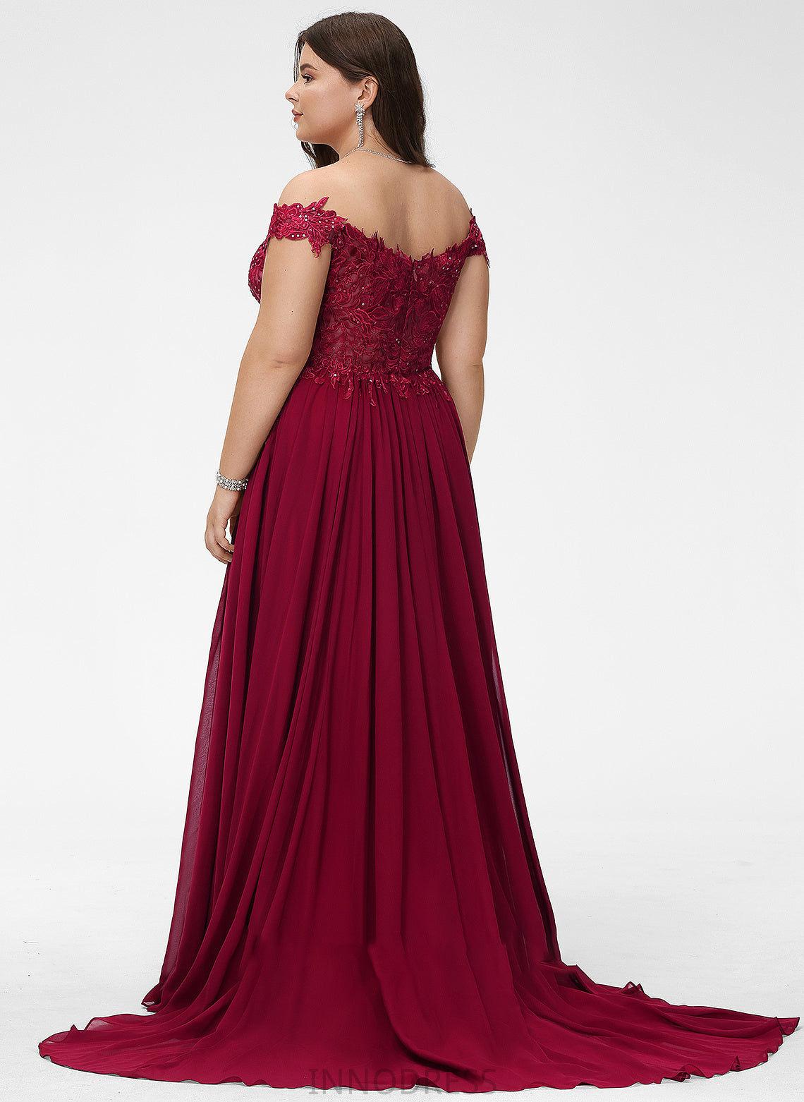 Prom Dresses A-Line Chiffon Nyla Sweep Sequins With Off-the-Shoulder Lace Train