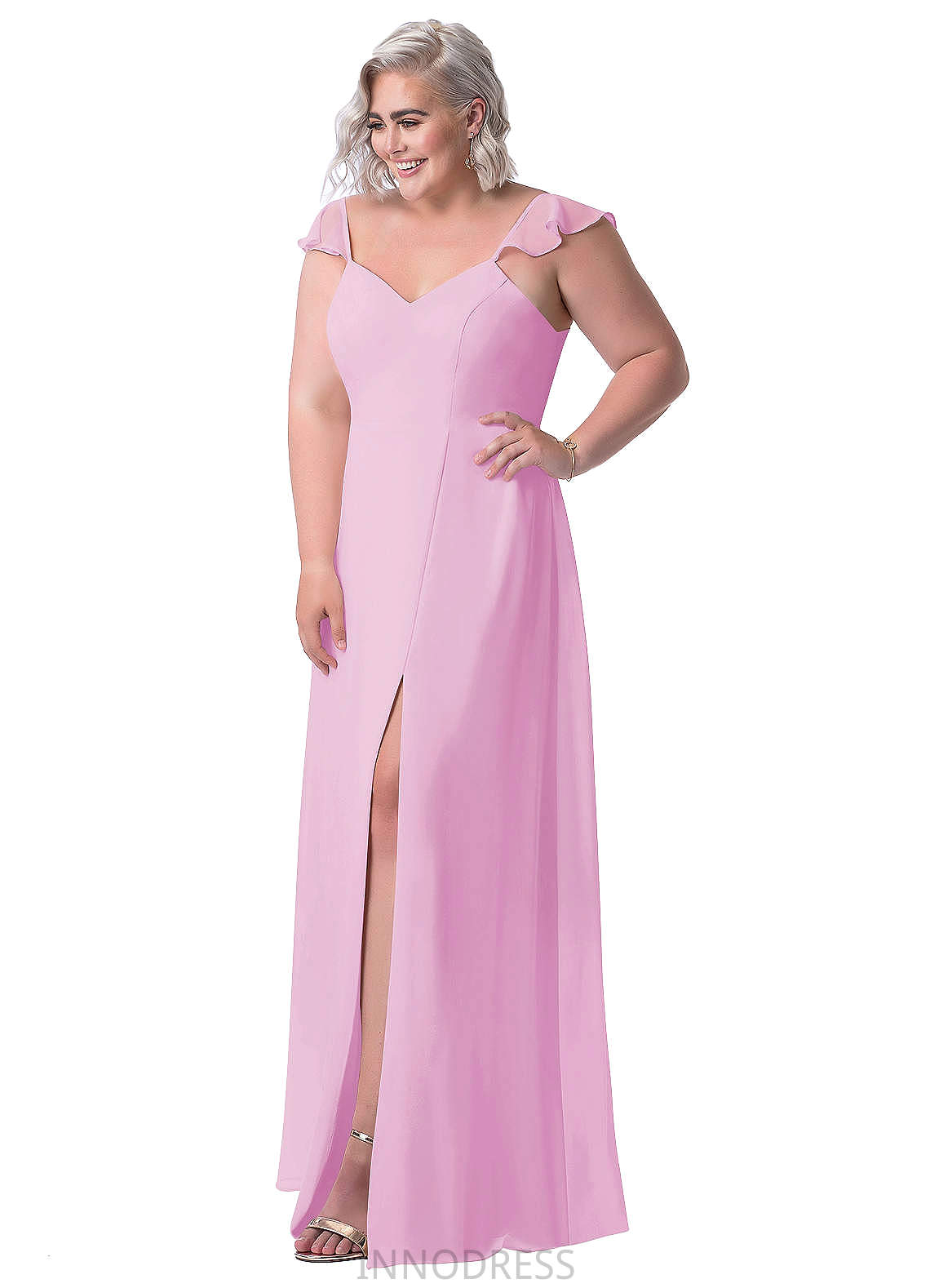 Miya Natural Waist Sleeveless A-Line/Princess Floor Length V-Neck Bridesmaid Dresses