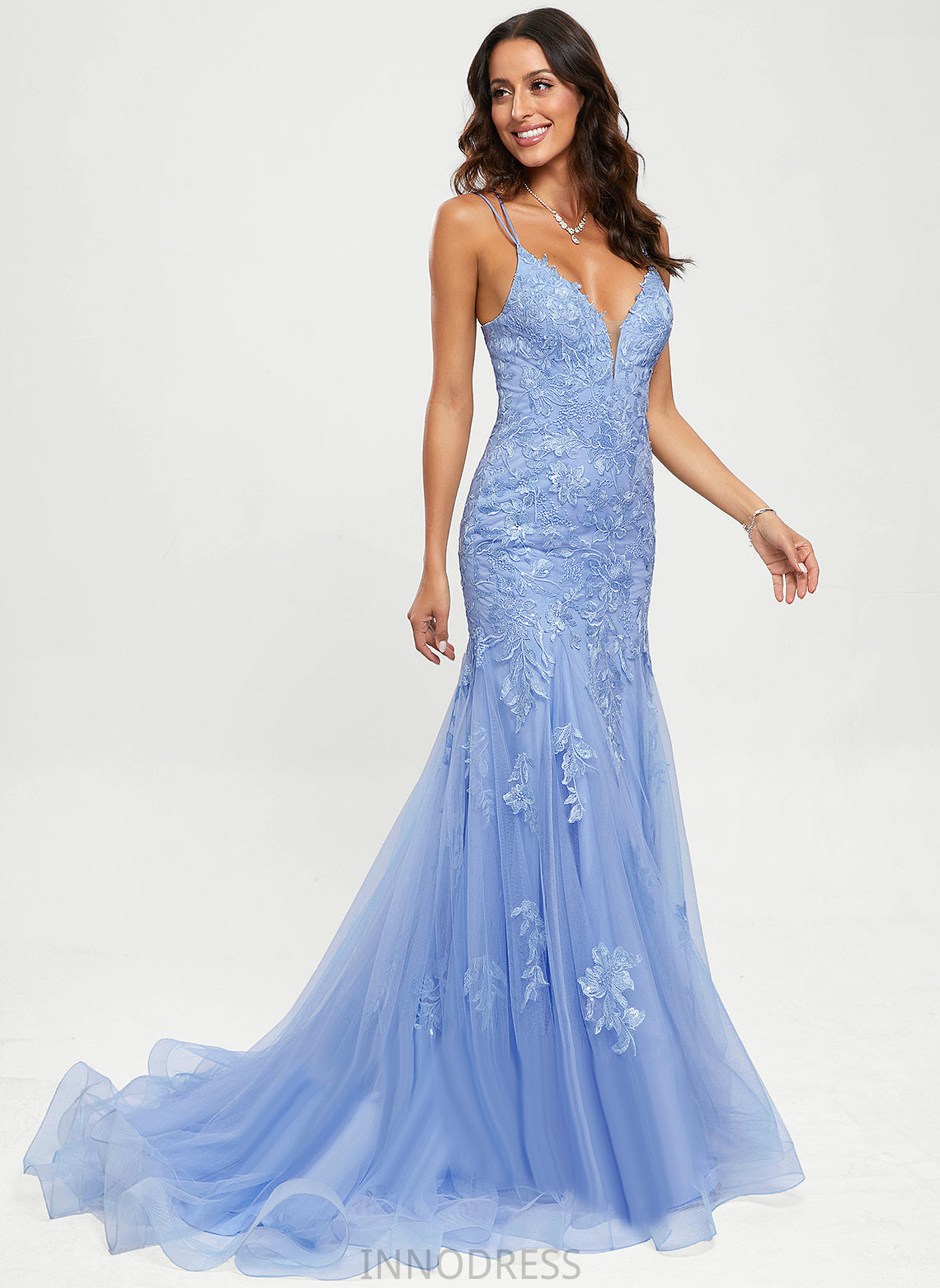 With Train Sweep Prom Dresses Lace V-neck Trumpet/Mermaid Jaylynn Sequins Tulle