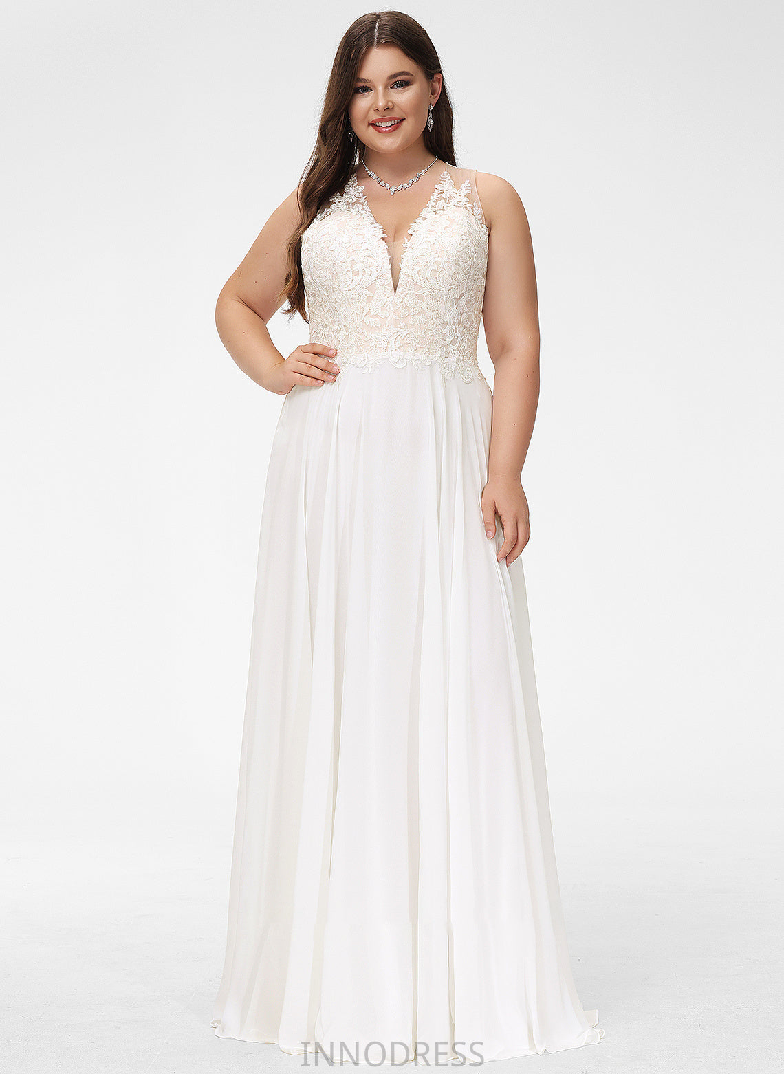 Chiffon Lace Arabella Train A-Line Wedding V-neck With Lace Sweep Wedding Dresses Dress