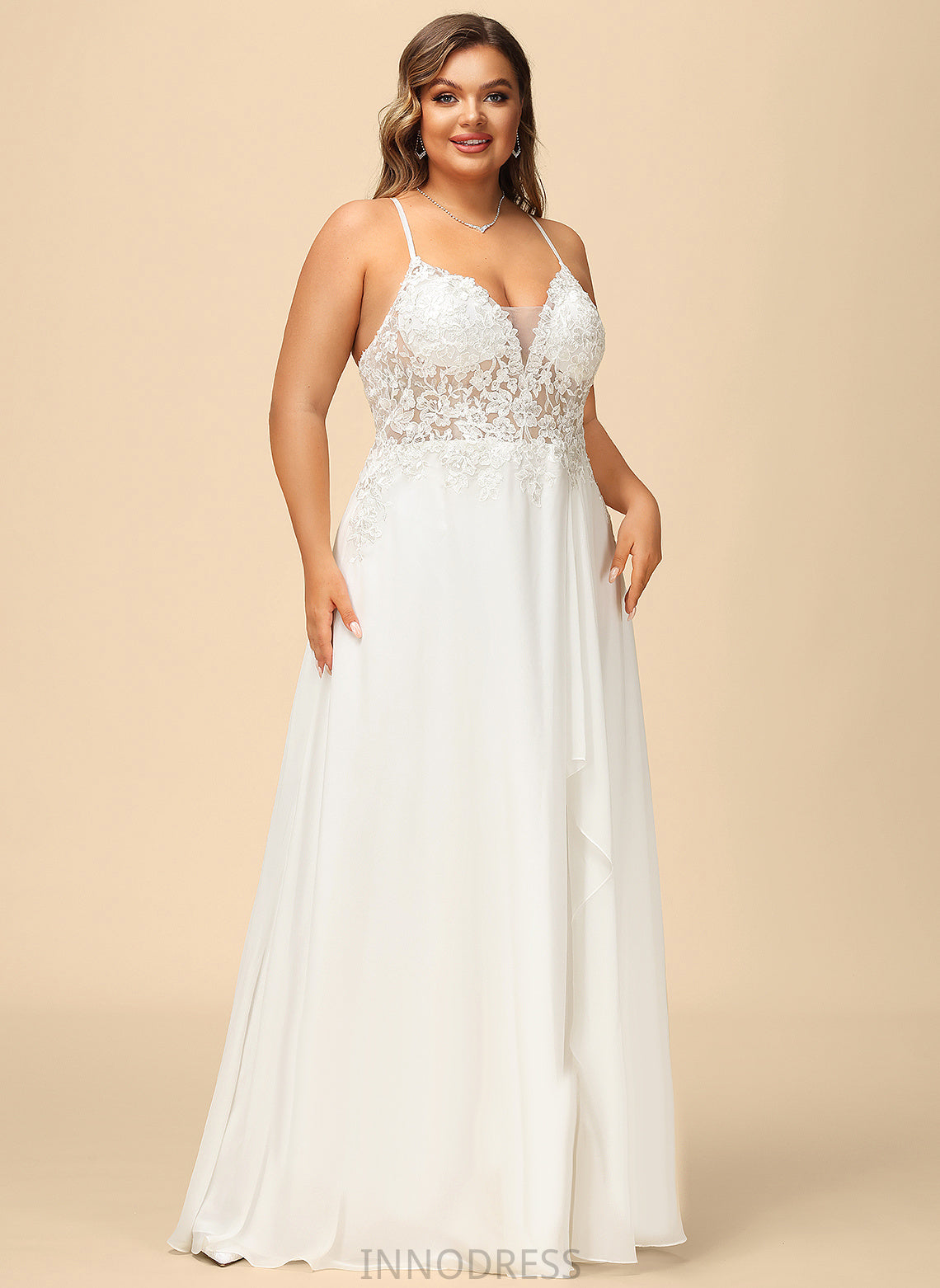 Lace V-neck With Dress Floor-Length Wedding Sequins A-Line Chiffon Eileen Wedding Dresses