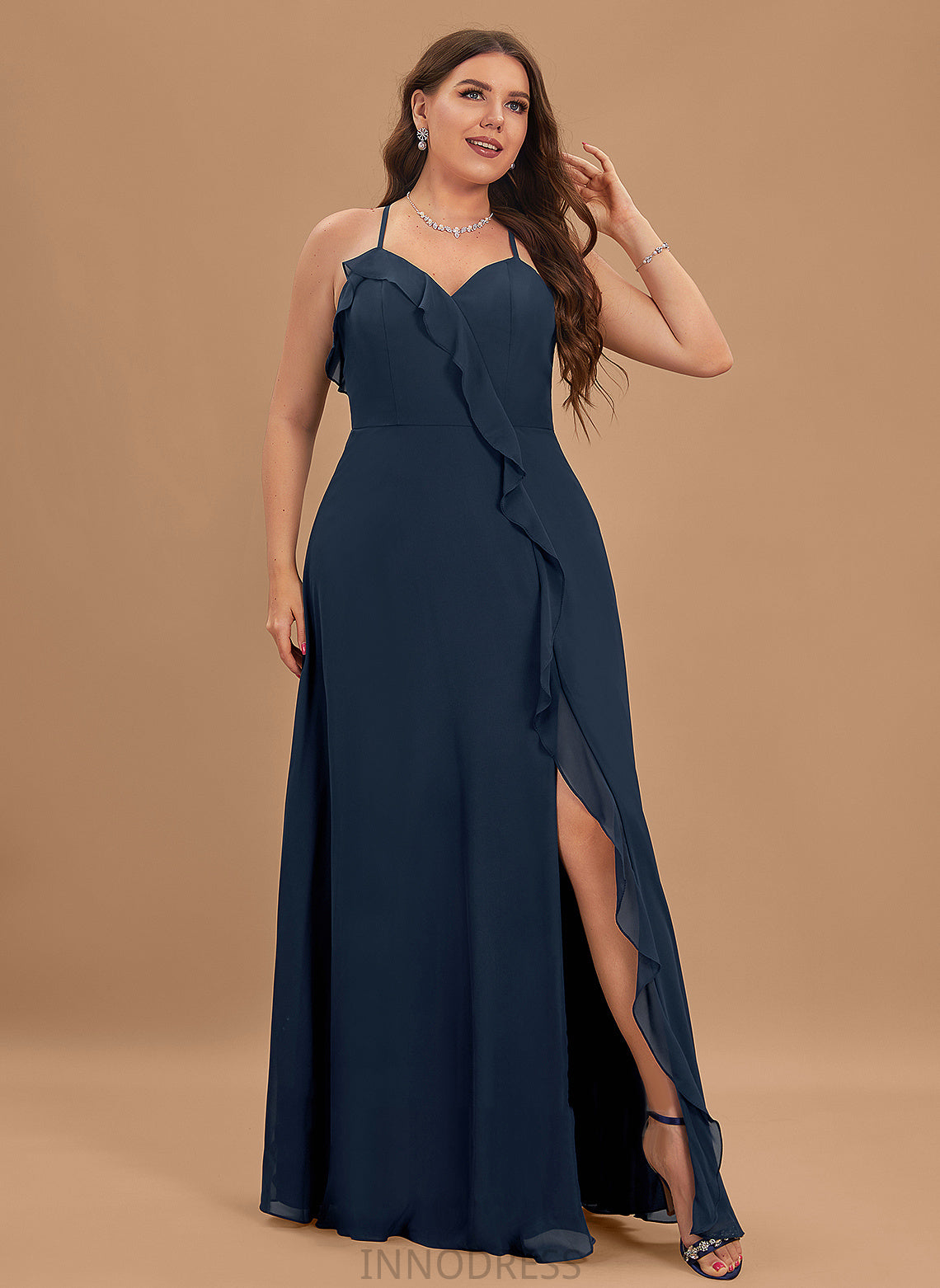 Fabric SplitFront Silhouette Length Floor-Length A-Line V-neck Embellishment Neckline Anaya Floor Length V-Neck Bridesmaid Dresses