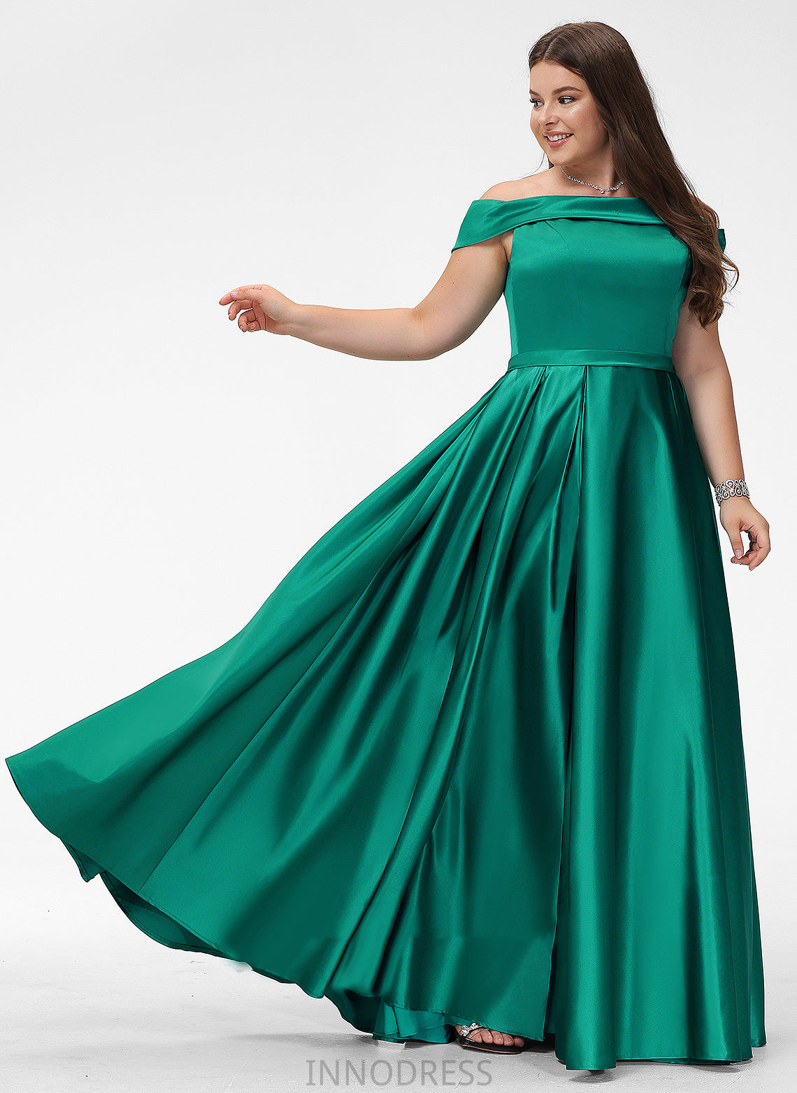 Satin Neckline Floor-Length Straps&Sleeves Off-the-Shoulder Length Sleeveless Fabric BackStyle Marian Scoop Floor Length Bridesmaid Dresses