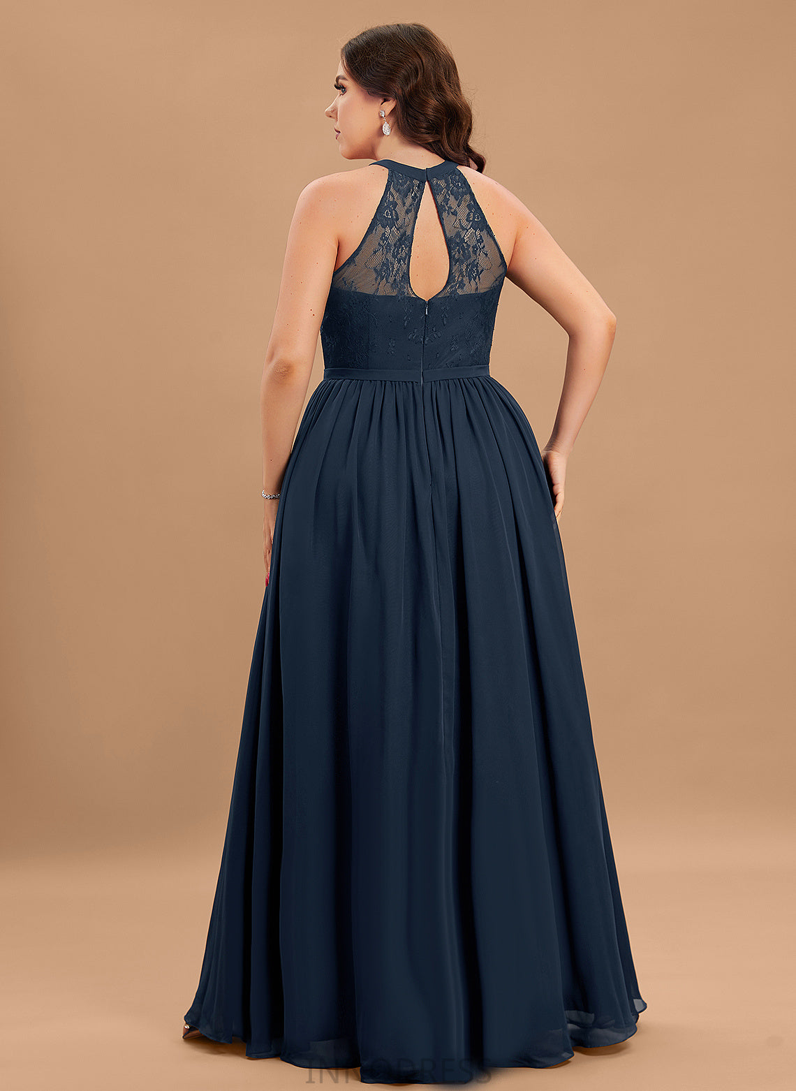 Silhouette Length Floor-Length Fabric Scoop A-Line Lace Straps&Sleeves Neckline Illusion Alayna Natural Waist Bridesmaid Dresses