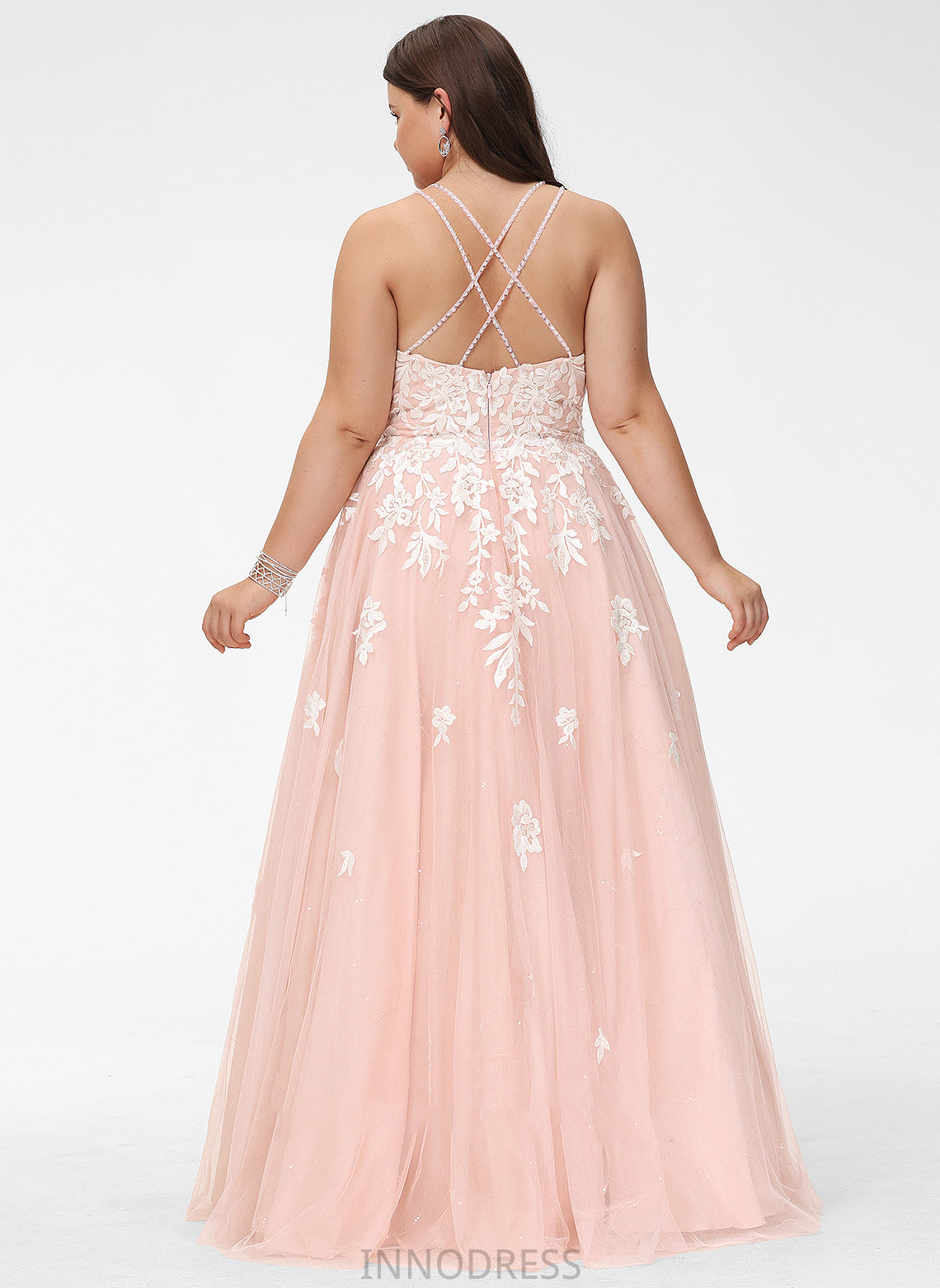 Ball-Gown/Princess Sequins Prom Dresses Lace With Tulle Floor-Length Square Neckline Salma