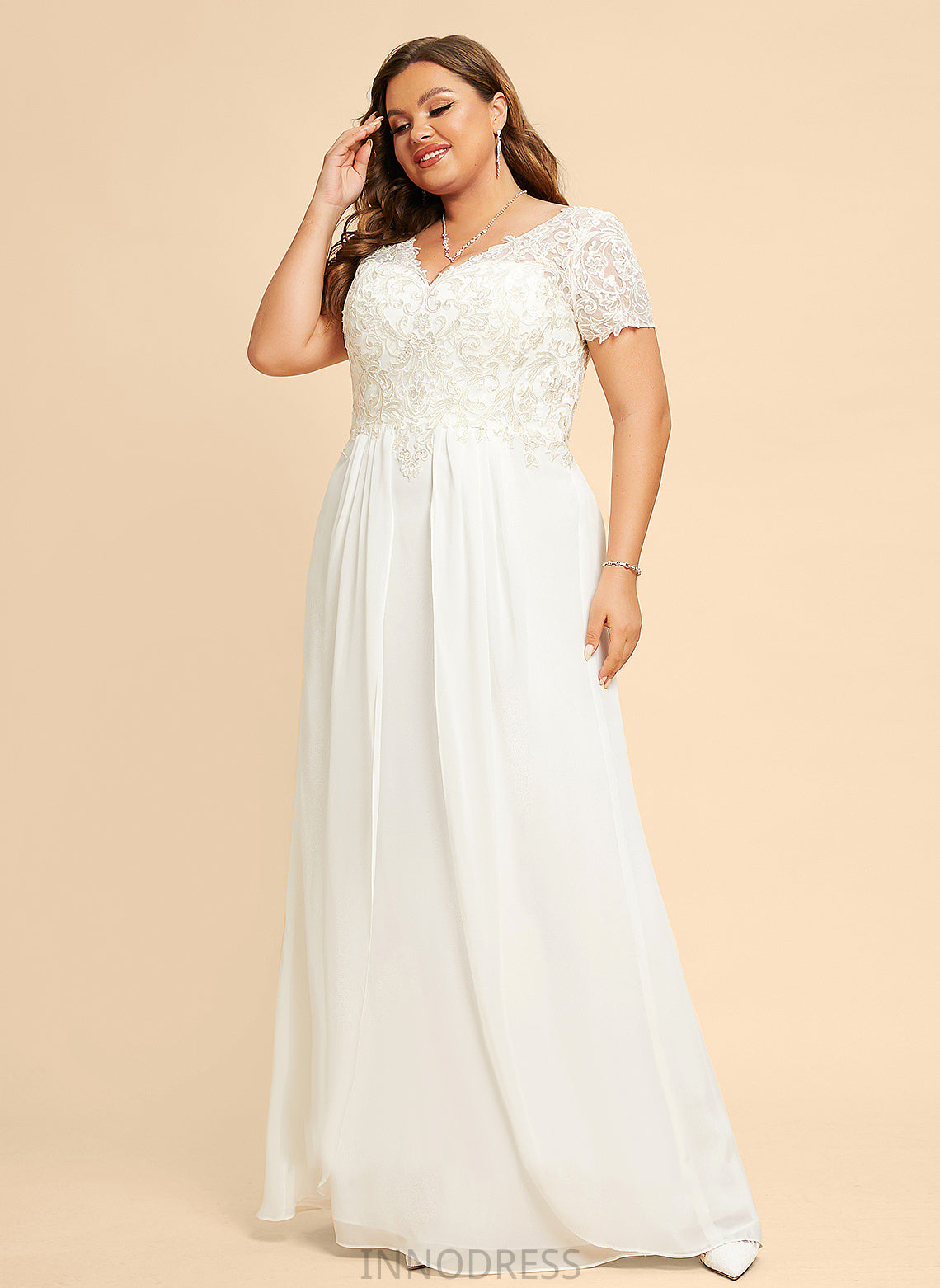 Chiffon Jazmine A-Line Wedding With Dress Wedding Dresses V-neck Floor-Length Lace