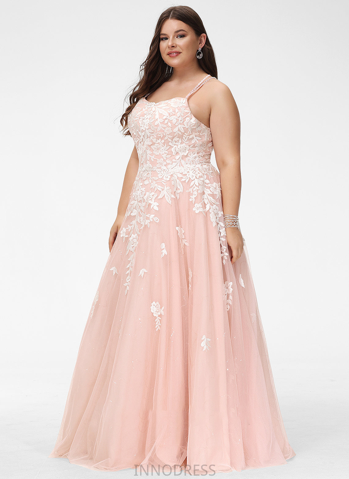 Ball-Gown/Princess Sequins Prom Dresses Lace With Tulle Floor-Length Square Neckline Salma