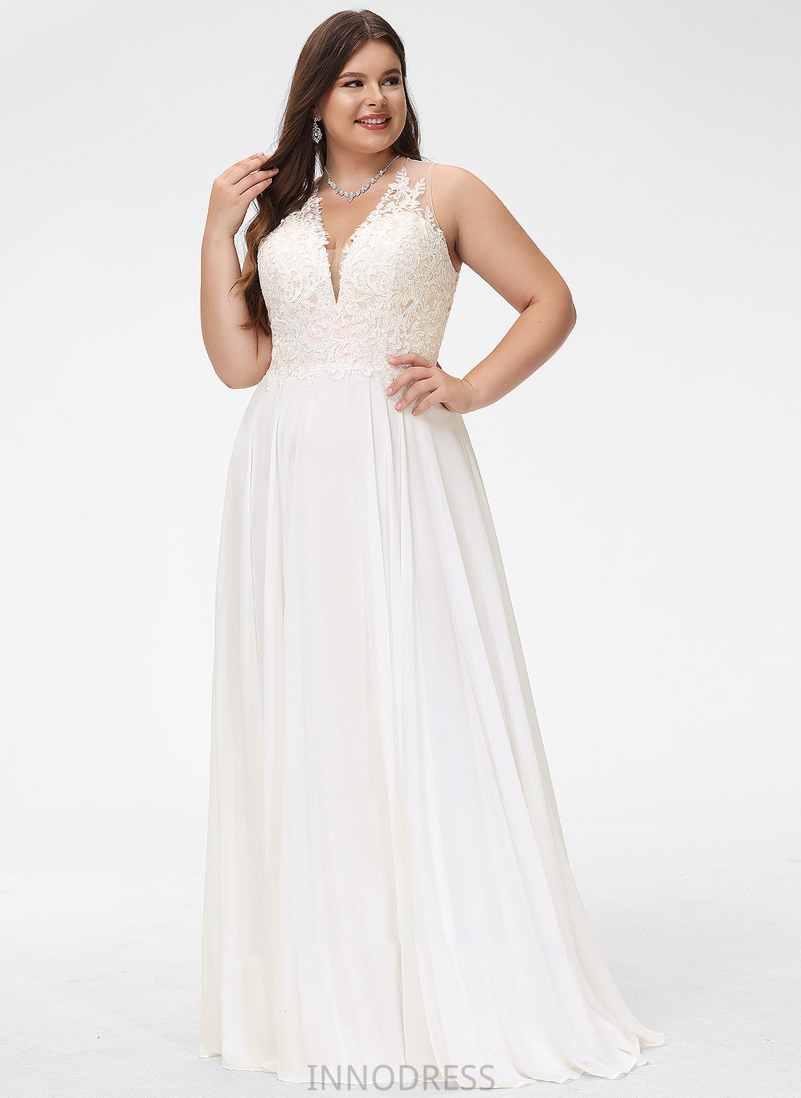 Chiffon Lace Arabella Train A-Line Wedding V-neck With Lace Sweep Wedding Dresses Dress