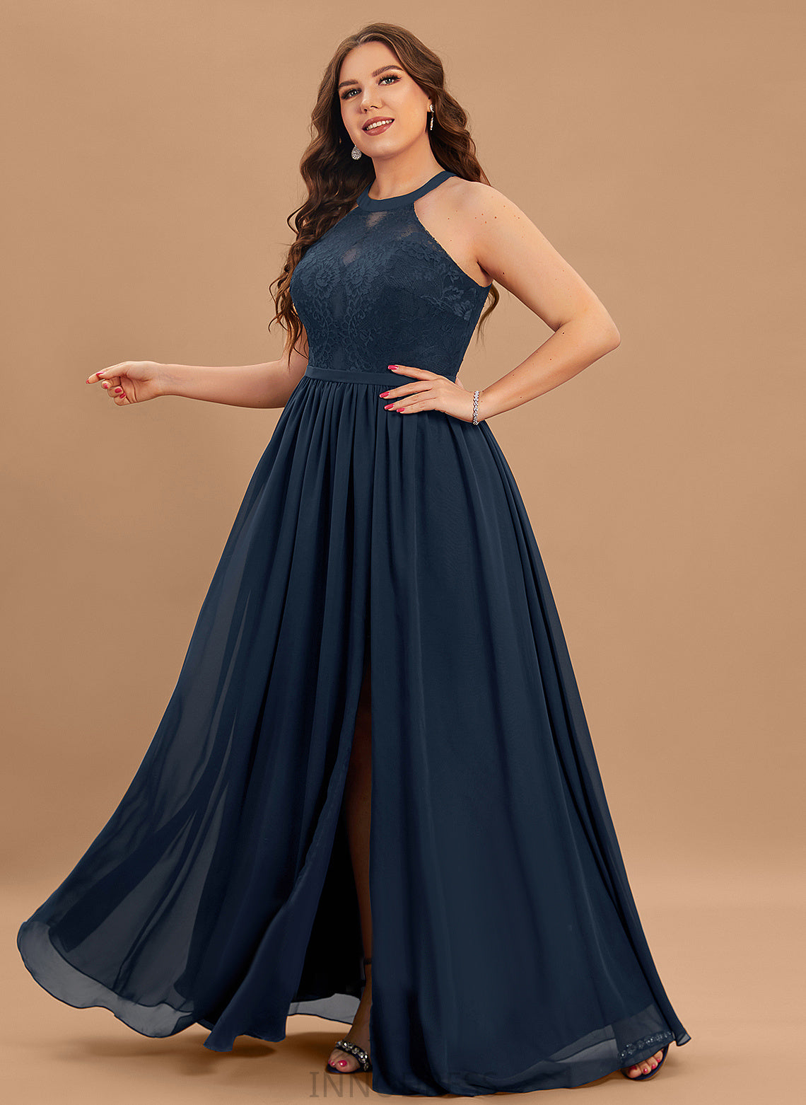 Silhouette Length Floor-Length Fabric Scoop A-Line Lace Straps&Sleeves Neckline Illusion Alayna Natural Waist Bridesmaid Dresses