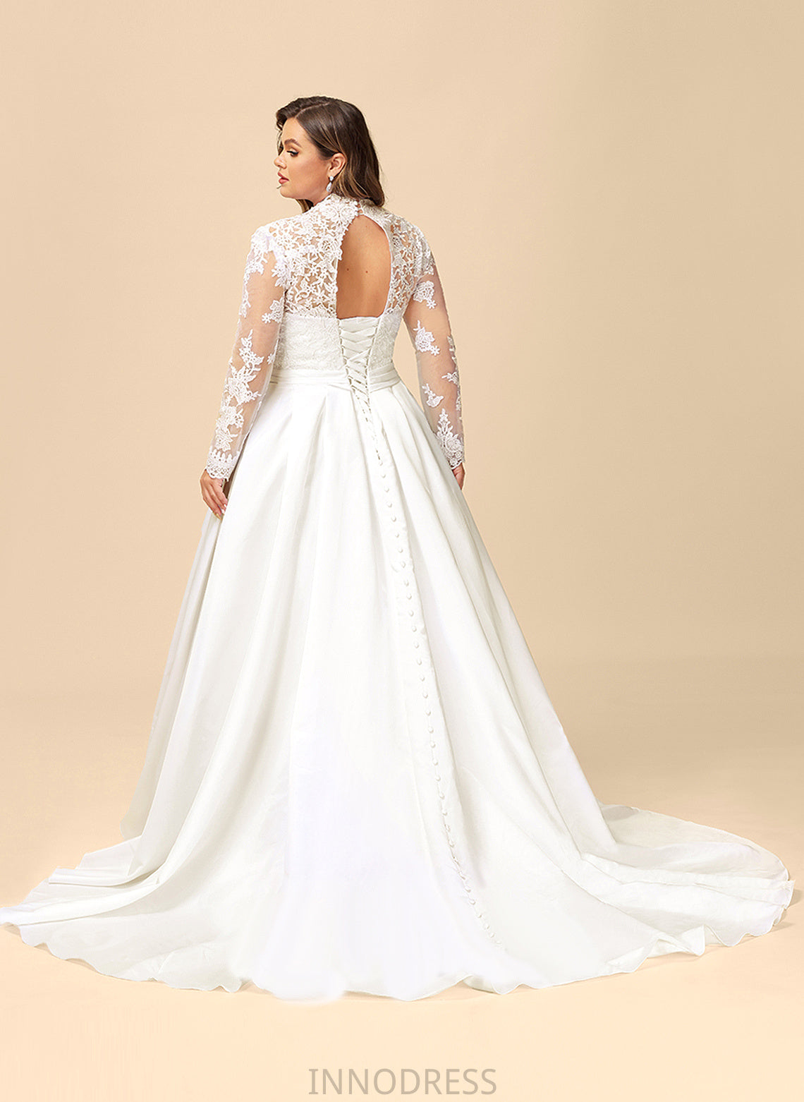 V-neck Wedding Lace Ball-Gown/Princess Elena With Satin Bow(s) Dress Train Wedding Dresses Court