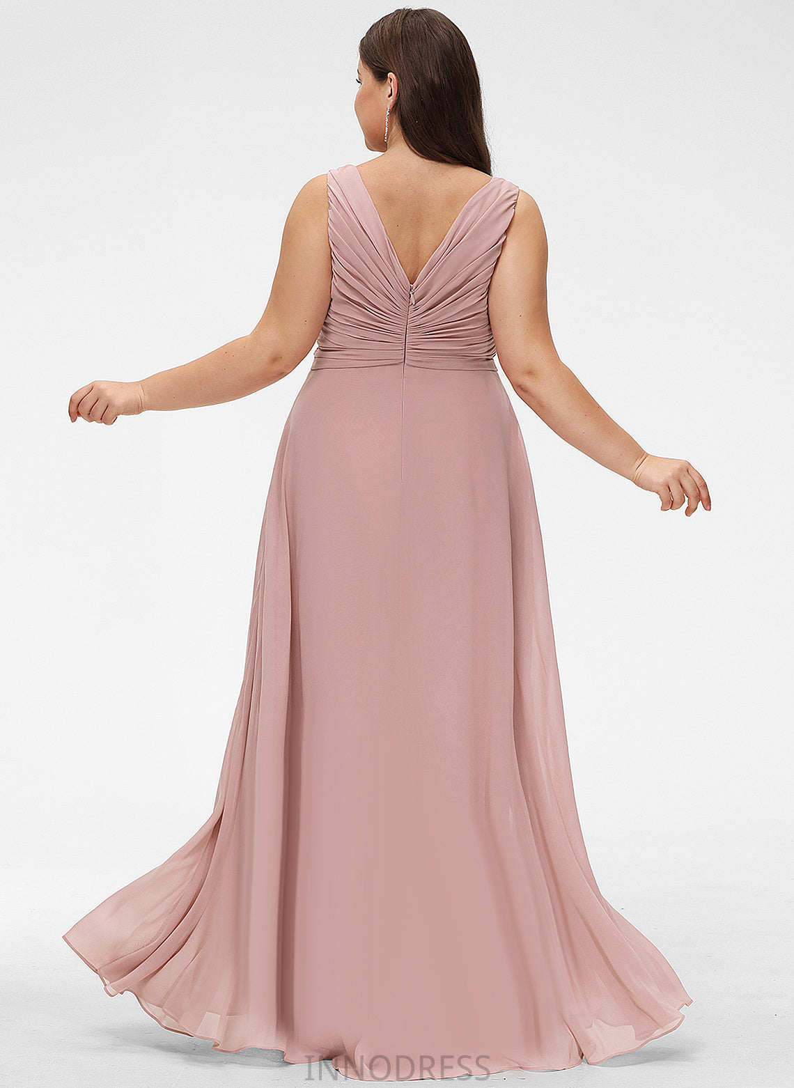 A-Line Fabric Pleated Neckline V-neck Floor-Length Length Silhouette Embellishment Aracely Floor Length A-Line/Princess Bridesmaid Dresses