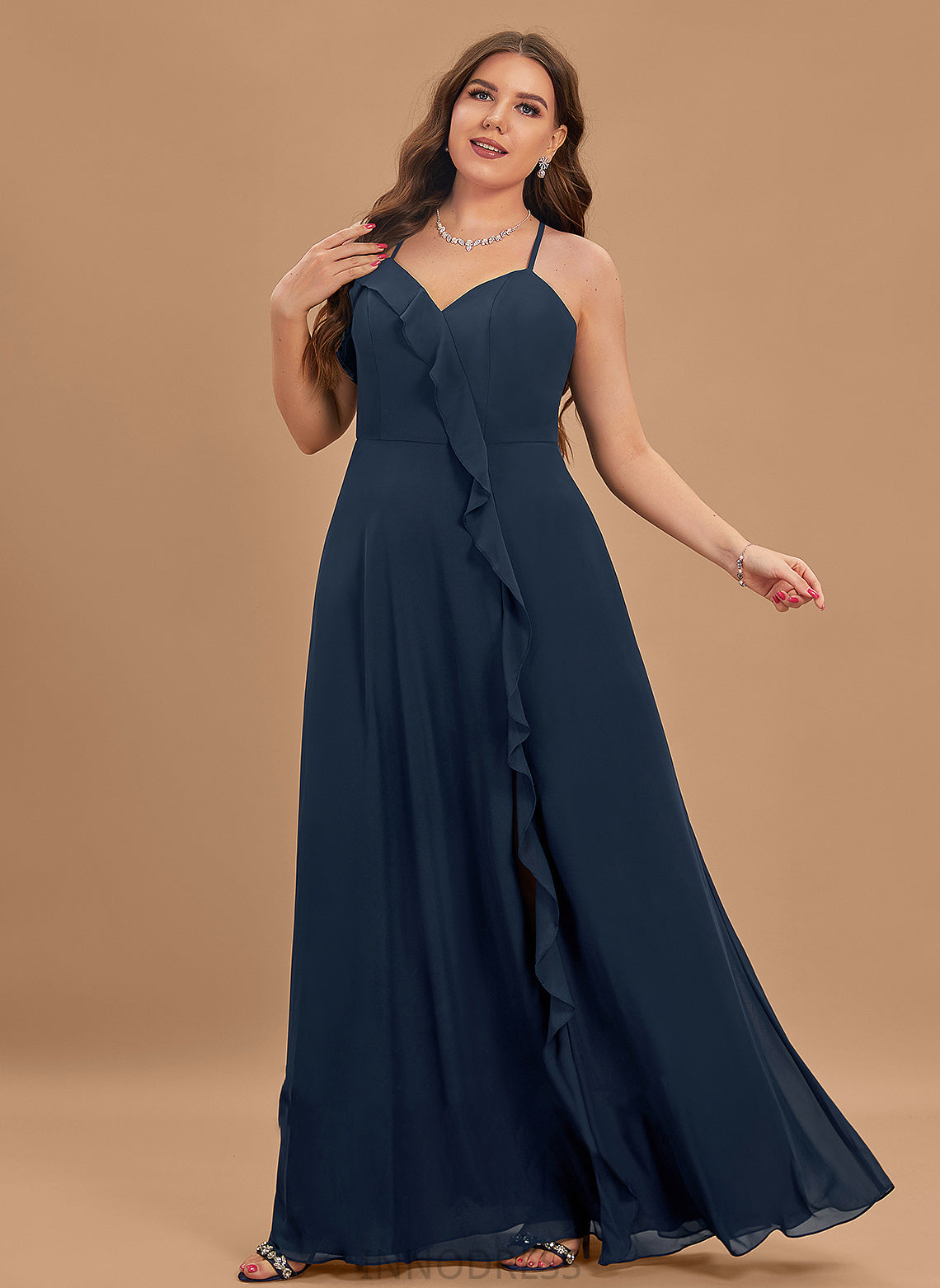 Fabric SplitFront Silhouette Length Floor-Length A-Line V-neck Embellishment Neckline Anaya Floor Length V-Neck Bridesmaid Dresses