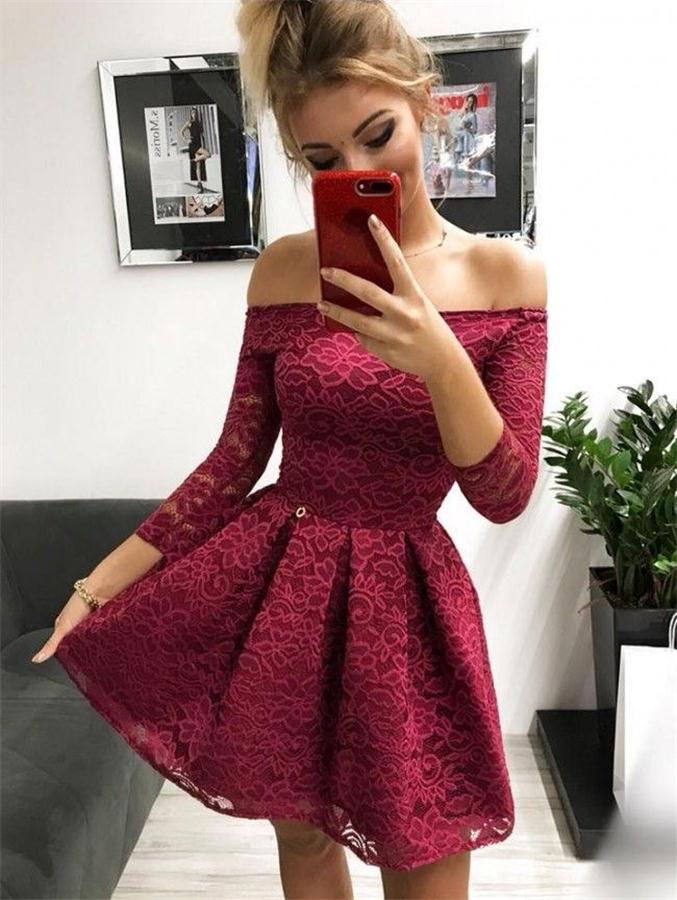 Pretty Lace Short Homecoming Dresses With Sleeves Party Dresses