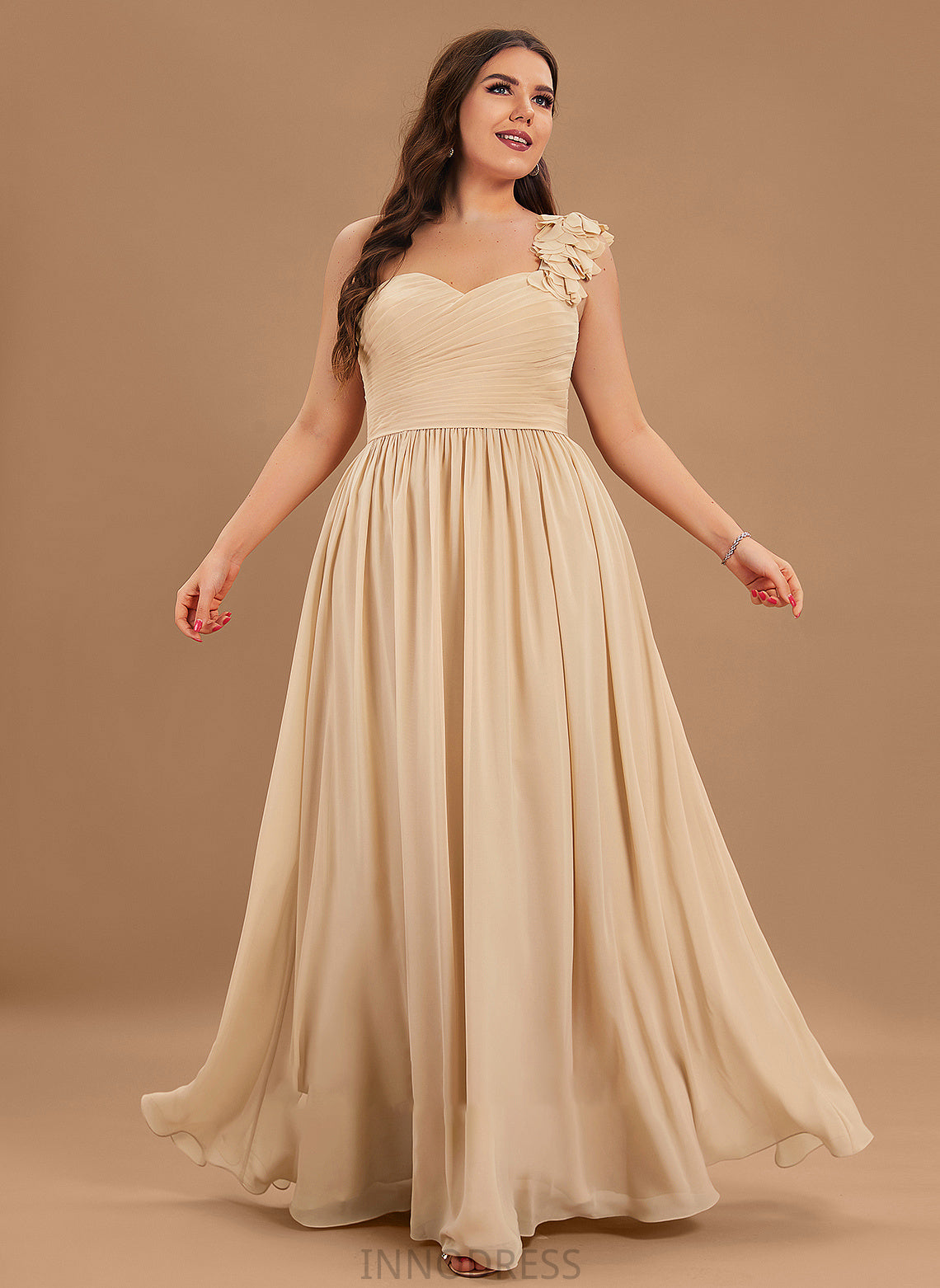 Floor-Length Chiffon With Kenley Ruffle Flower(s) A-Line One-Shoulder Prom Dresses