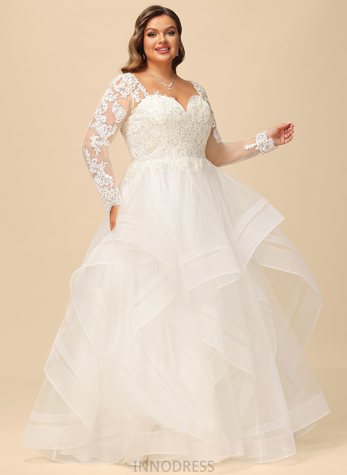 Wedding With Natasha V-neck Sequins Dress Lace Floor-Length Beading Tulle Ball-Gown/Princess Wedding Dresses