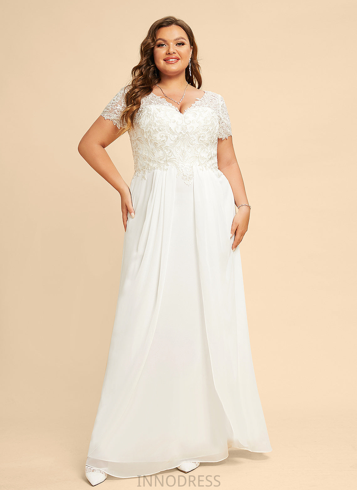 Chiffon Jazmine A-Line Wedding With Dress Wedding Dresses V-neck Floor-Length Lace