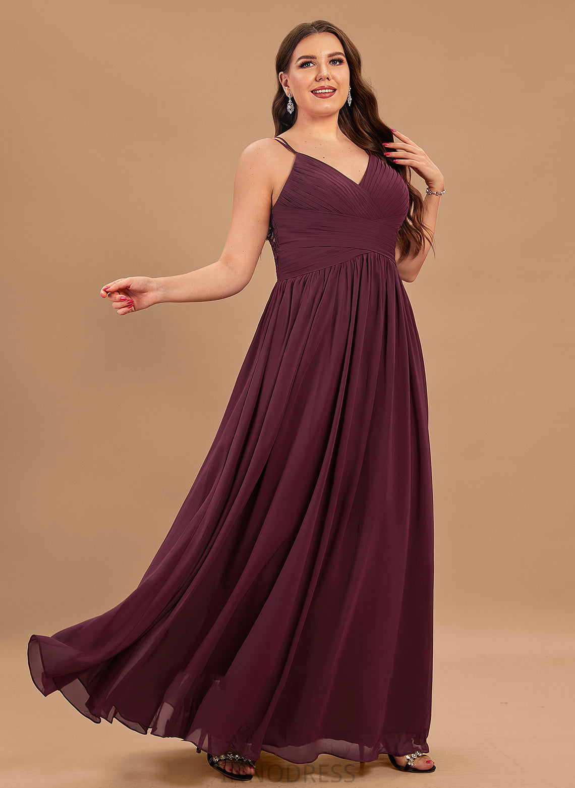 With Lace Aileen Floor-Length Chiffon A-Line Prom Dresses V-neck Ruffle