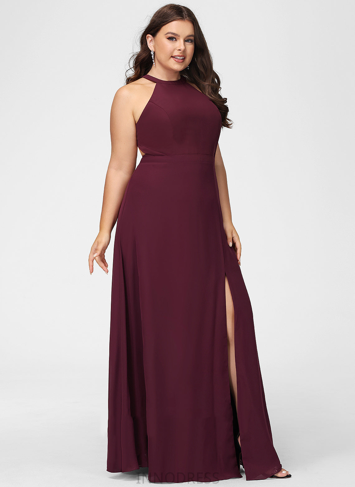 Neckline Floor-Length SplitFront Silhouette Length Embellishment Fabric HighNeck A-Line Laurel V-Neck Sleeveless Bridesmaid Dresses