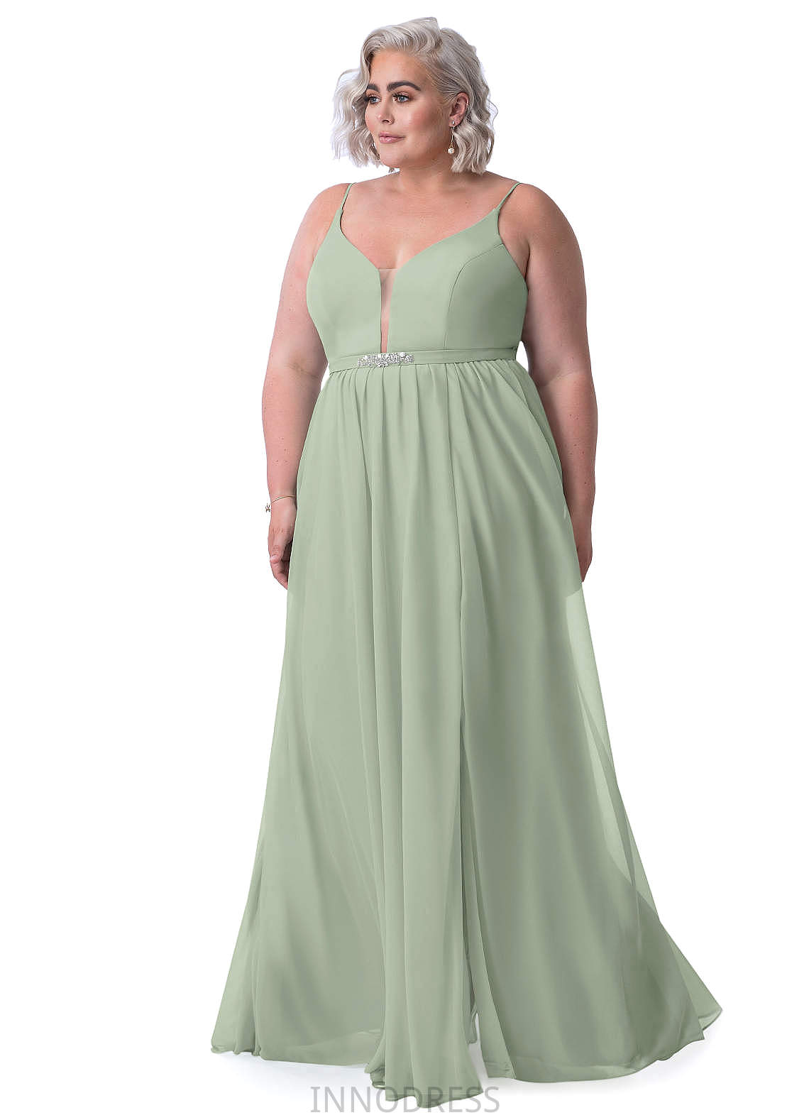 Halle Natural Waist Floor Length Spaghetti Staps A-Line/Princess Sleeveless Bridesmaid Dresses