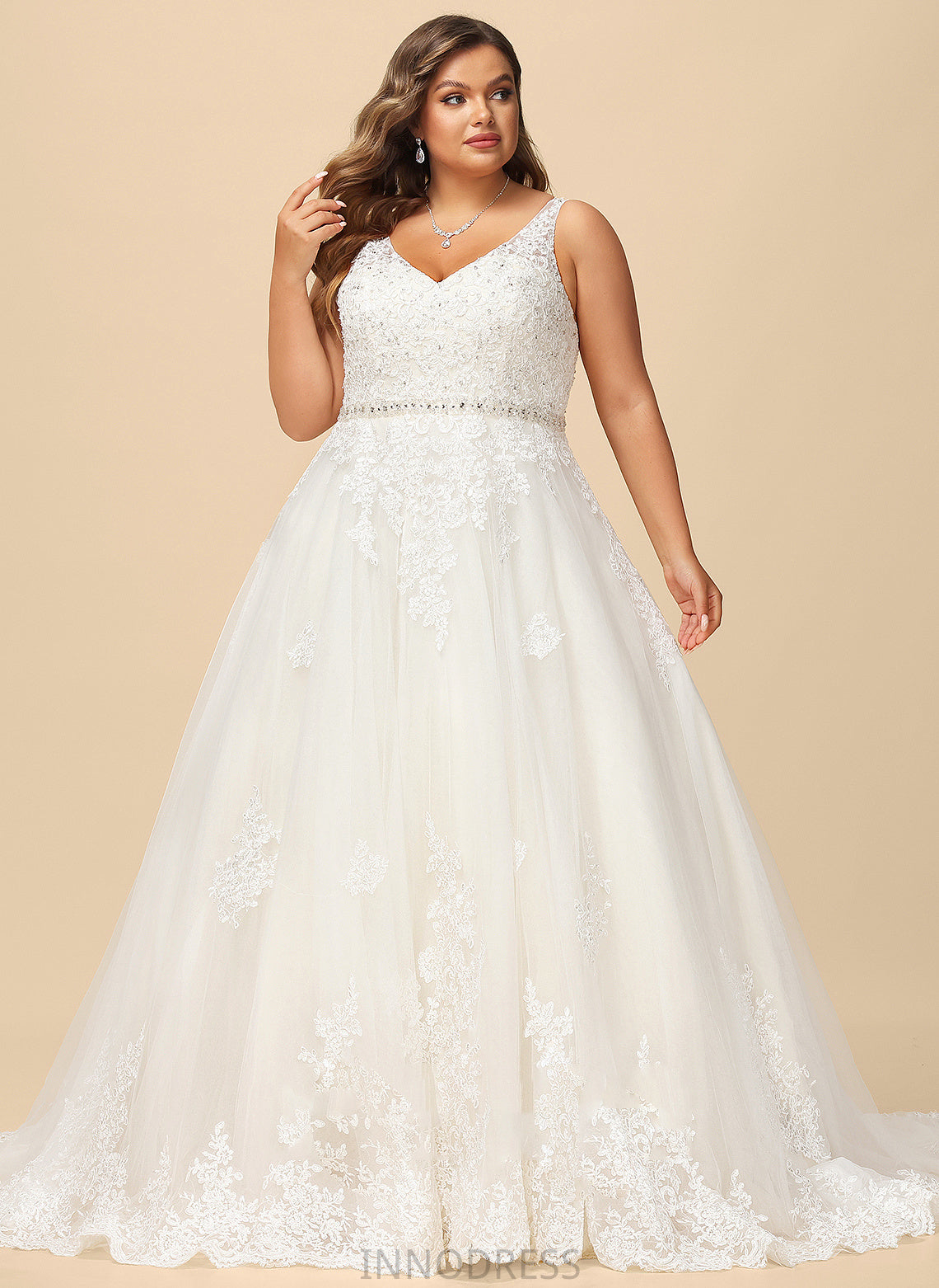 Beading Ball-Gown/Princess Lace With Tulle V-neck Wedding Train Court Dress Sequins Wedding Dresses Jasmine