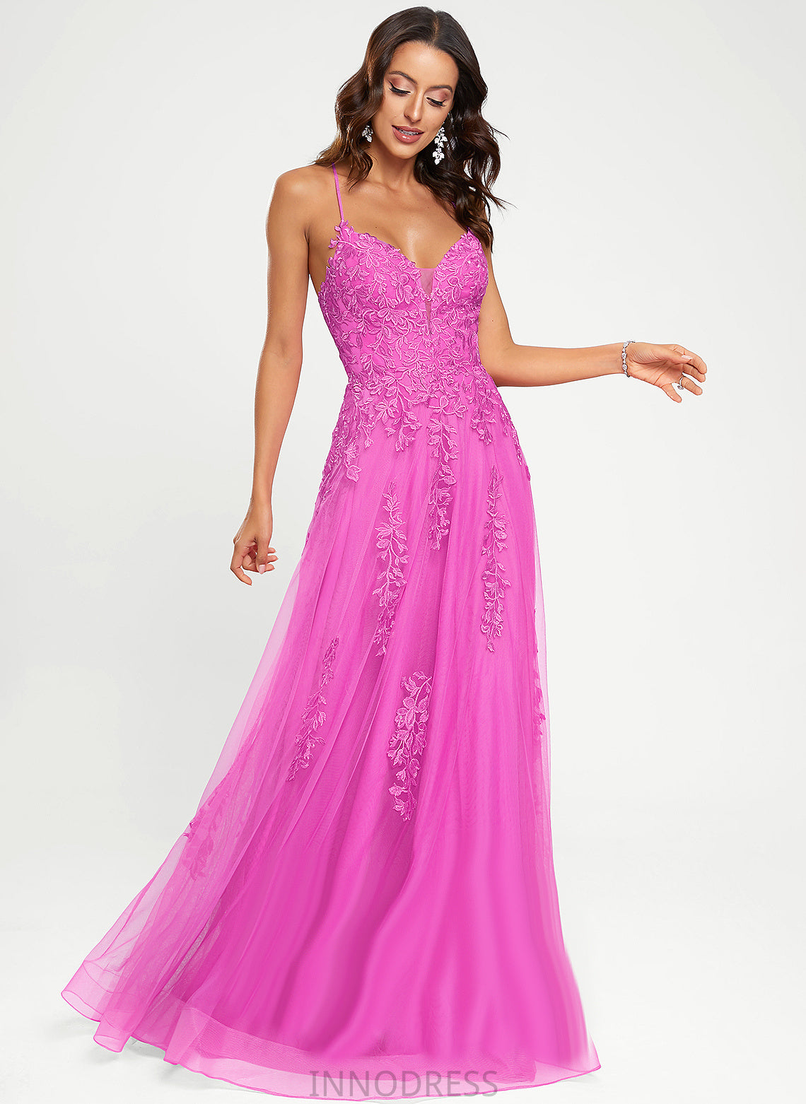 V-neck Tulle A-Line Floor-Length Jocelynn Prom Dresses