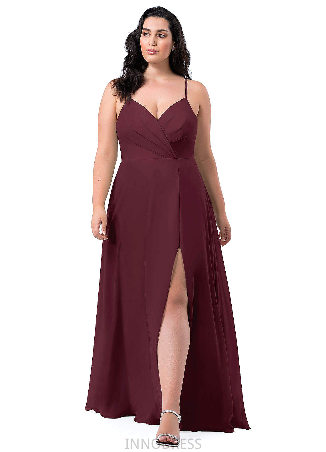 Kelsie Natural Waist Floor Length Spaghetti Staps Sleeveless Sheath/Column Bridesmaid Dresses