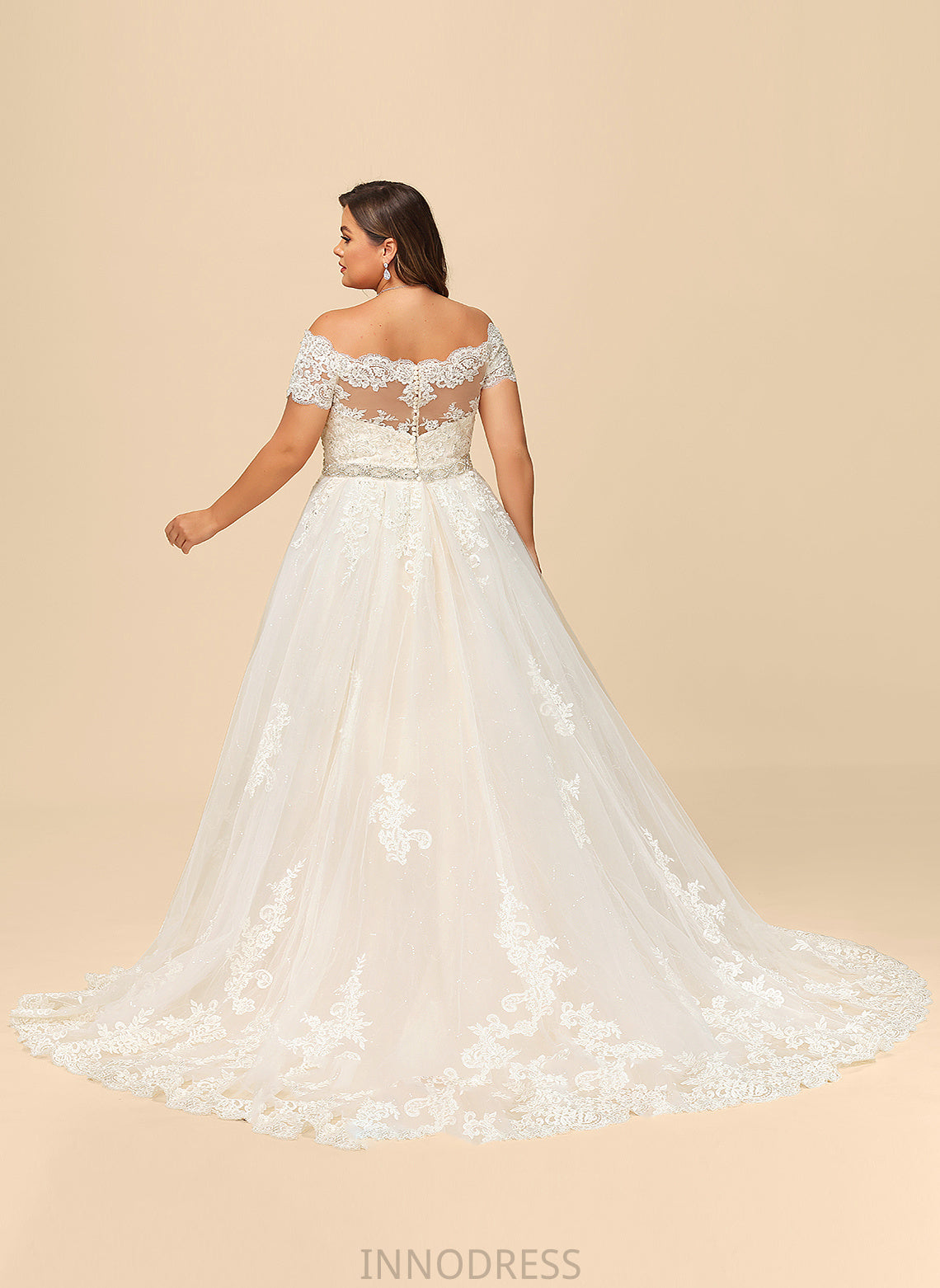 Sequins Court Lace Train Off-the-Shoulder Wedding Destinee Ball-Gown/Princess With Wedding Dresses Beading Tulle Dress