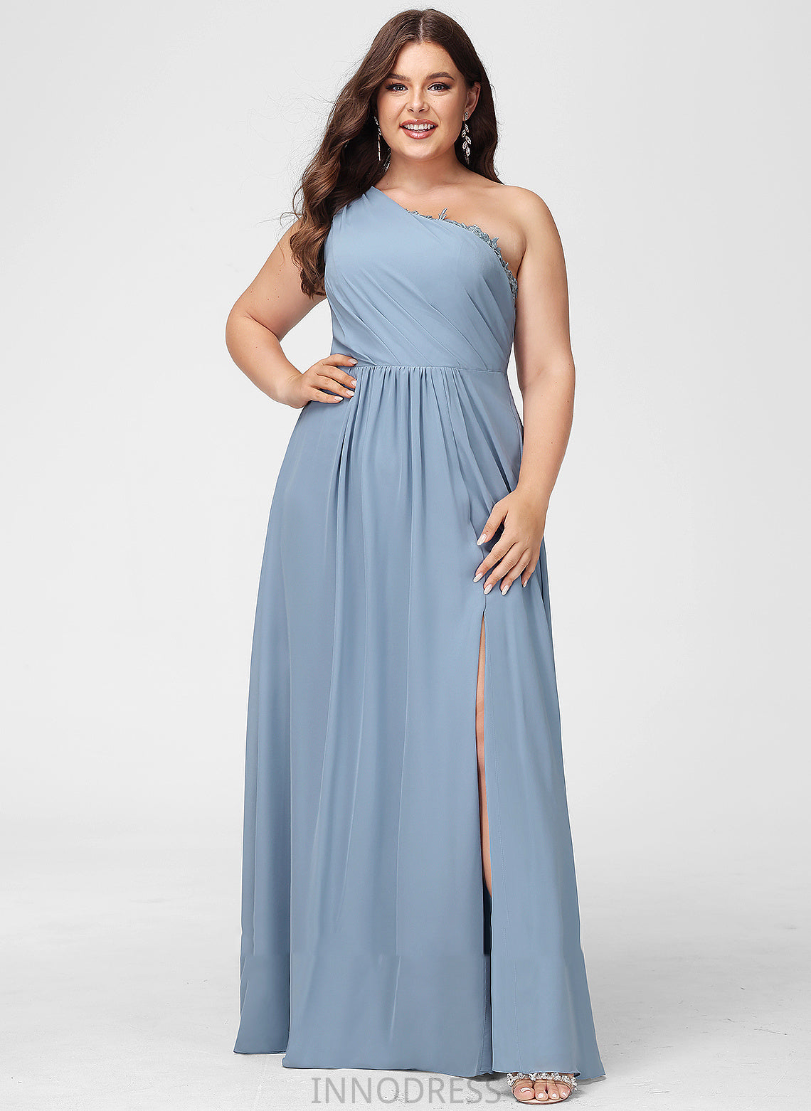 Neckline Floor-Length A-Line Lace Sequins One-Shoulder Fabric Silhouette Length Embellishment Jazmyn Cap Sleeves Bridesmaid Dresses