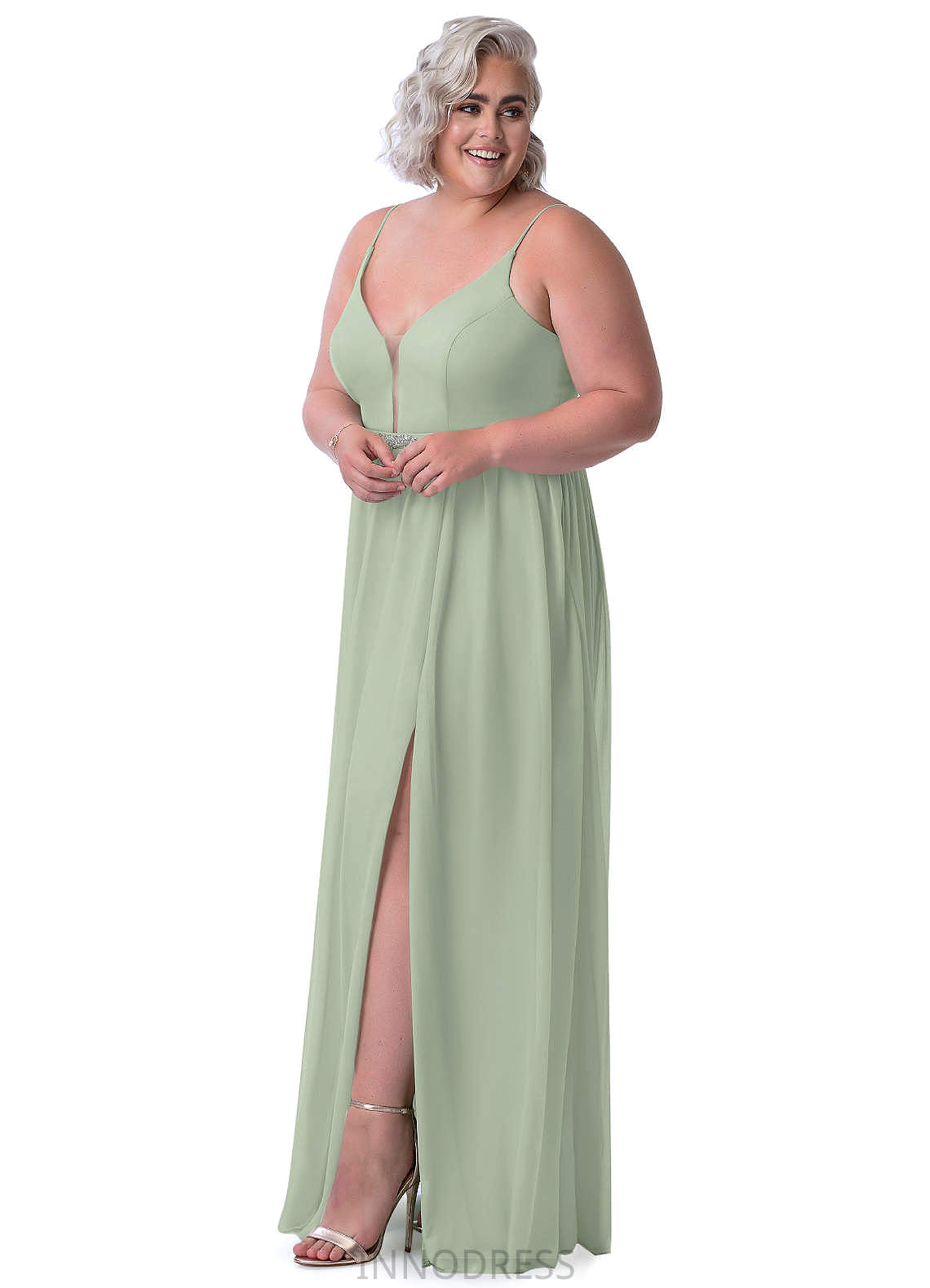 Halle Natural Waist Floor Length Spaghetti Staps A-Line/Princess Sleeveless Bridesmaid Dresses