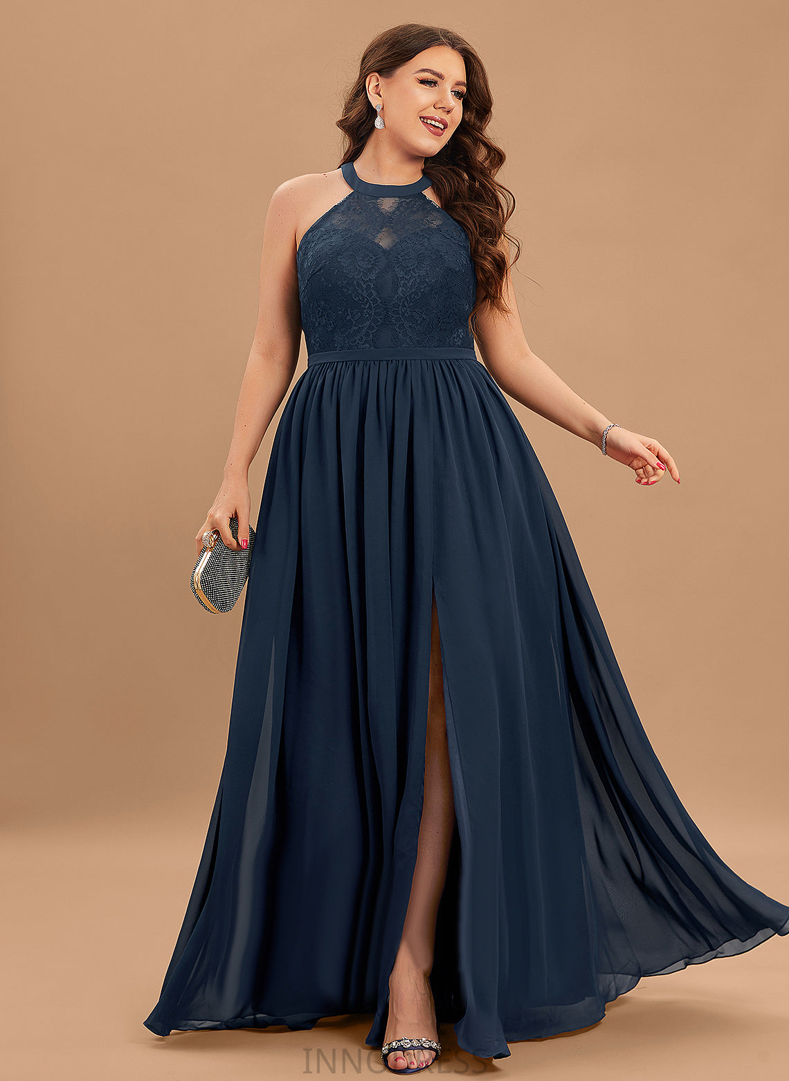 Silhouette Length Floor-Length Fabric Scoop A-Line Lace Straps&Sleeves Neckline Illusion Alayna Natural Waist Bridesmaid Dresses